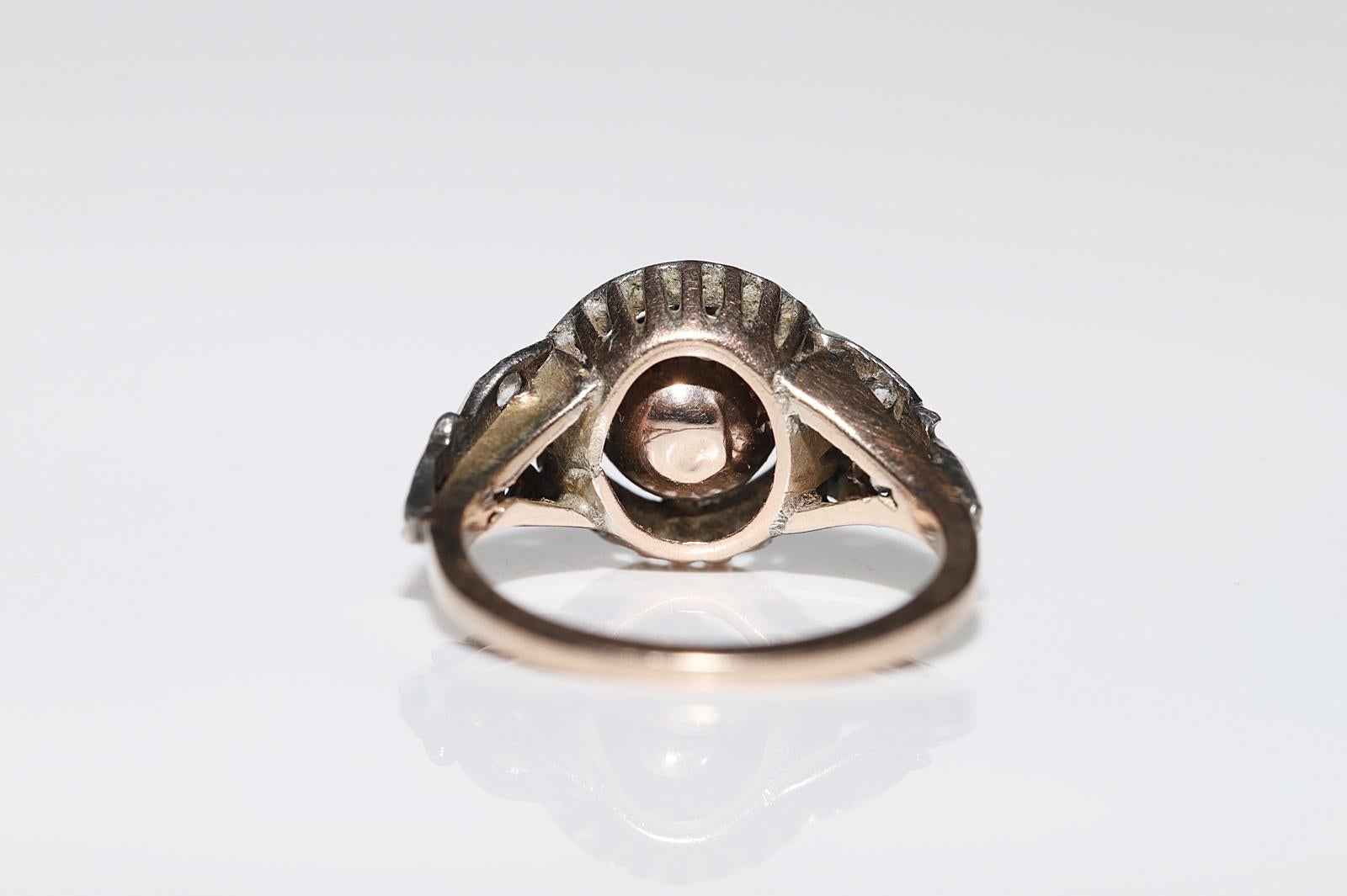 Antiker Solitär-Ring, ca. 1890er Jahre, 8k Gold Top Silber natürlicher Diamant im Rosenschliff  im Angebot 3
