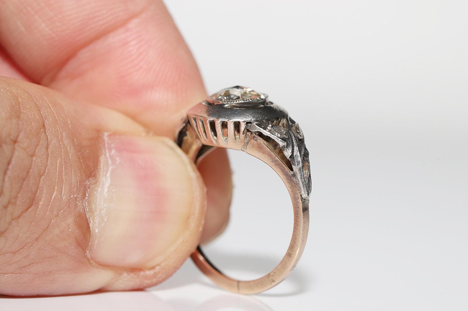 Antiker Solitär-Ring, ca. 1890er Jahre, 8k Gold Top Silber natürlicher Diamant im Rosenschliff  im Angebot 4