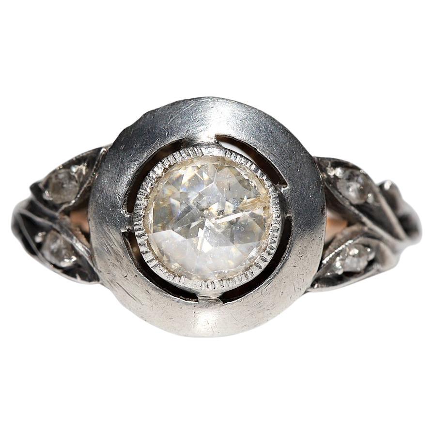Antiker Solitär-Ring, ca. 1890er Jahre, 8k Gold Top Silber natürlicher Diamant im Rosenschliff  im Angebot