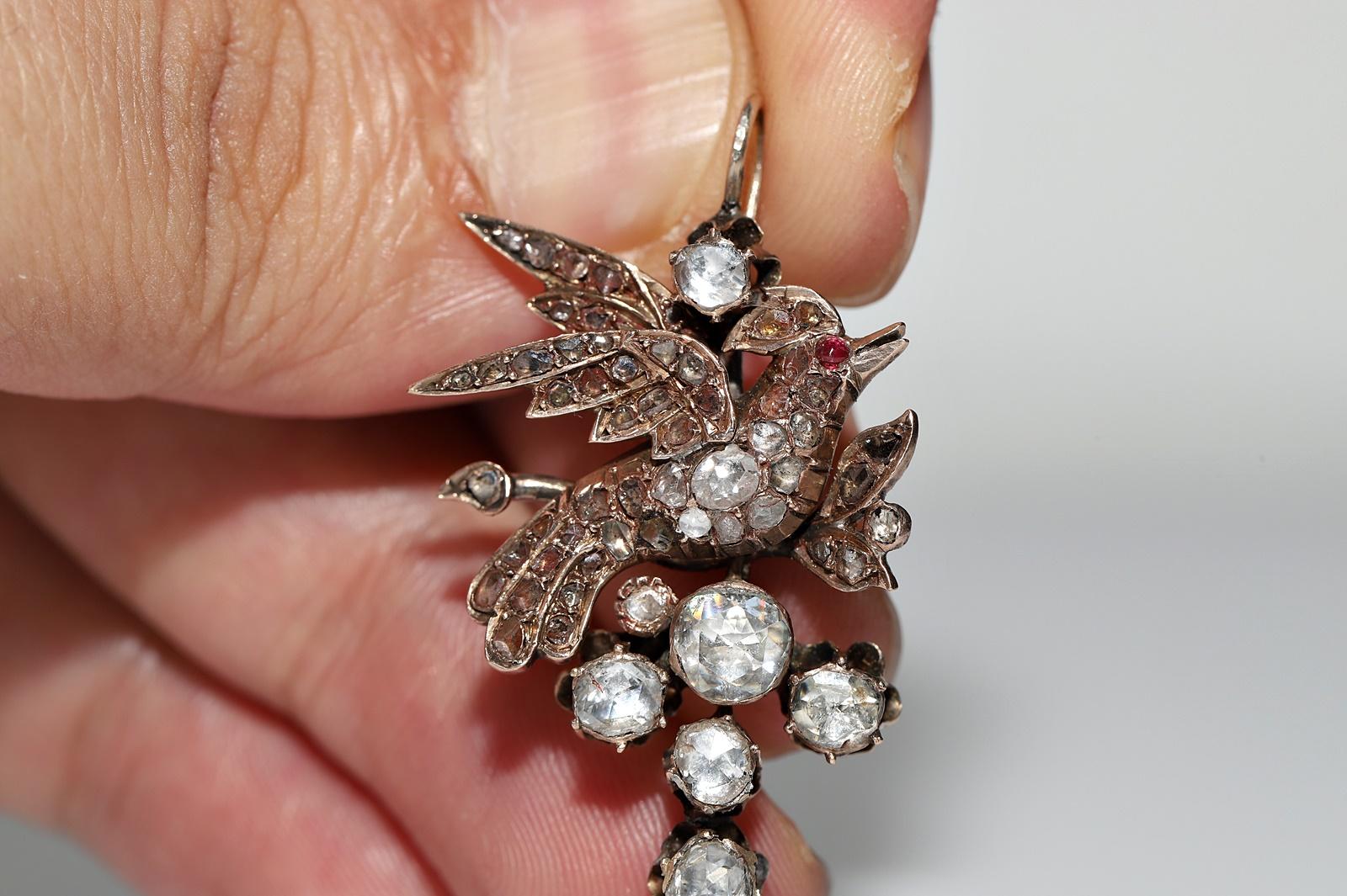 Antique Circa 1890s Ottoman 6k Gold Natural Rose Cut Diamond Bird Pendant In Good Condition For Sale In Fatih/İstanbul, 34