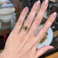 Antique Circa 1890's Sapphire Cabochon Gold Nugget Ring 14k Yellow Gold
