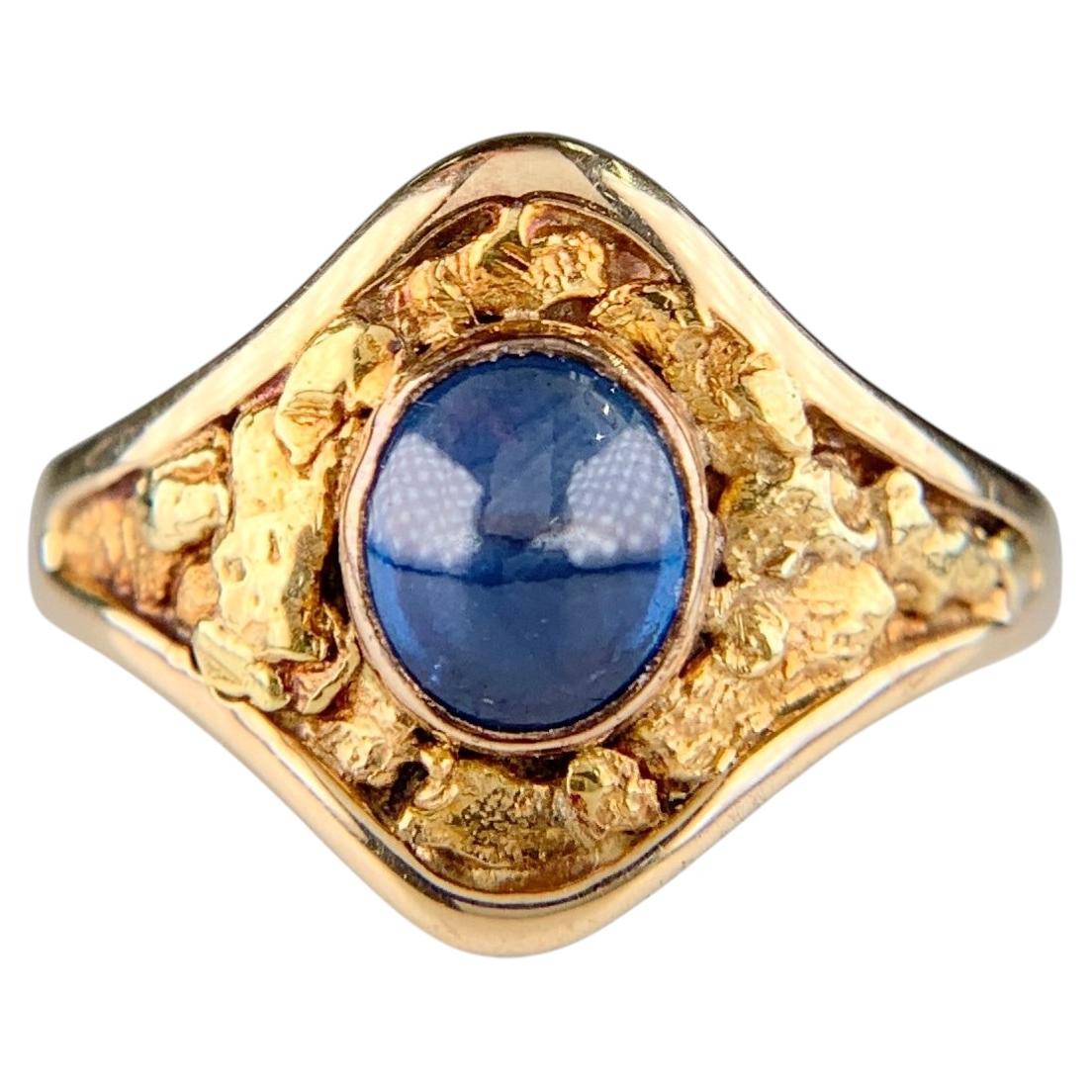 Antique Circa 1890's Sapphire Cabochon Gold Nugget Ring 14k Yellow Gold