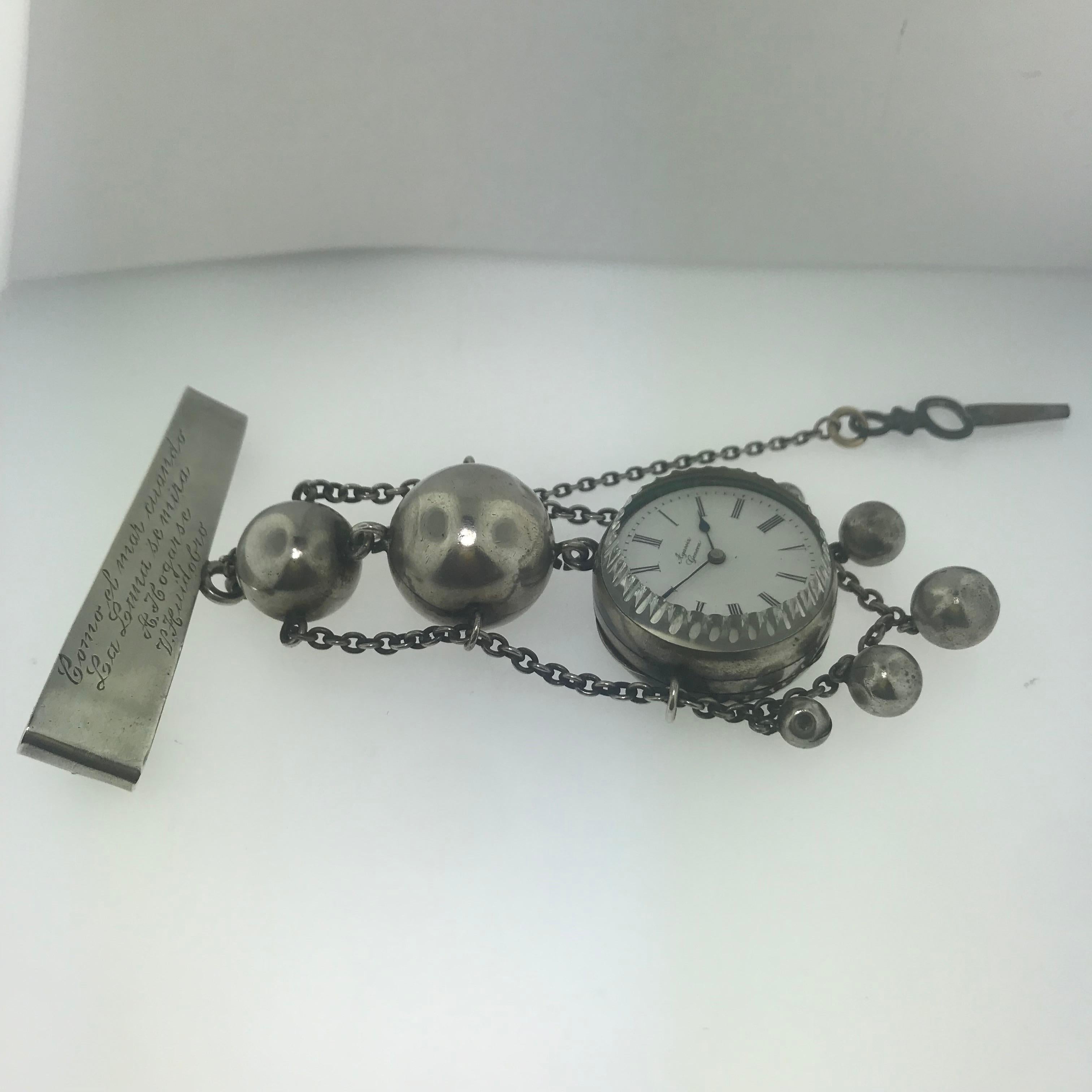 Women's or Men's Antique circa 1897 Agassiz Geneva Sterling Chatelain Pin Watch for Collectors