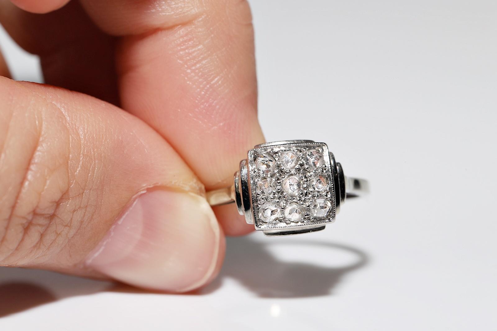 Antiker runder 18 Karat Gold 1915er Jahre Art Deco natürlicher Diamant im Rosenschliff Dekorierter Ring  im Angebot 5