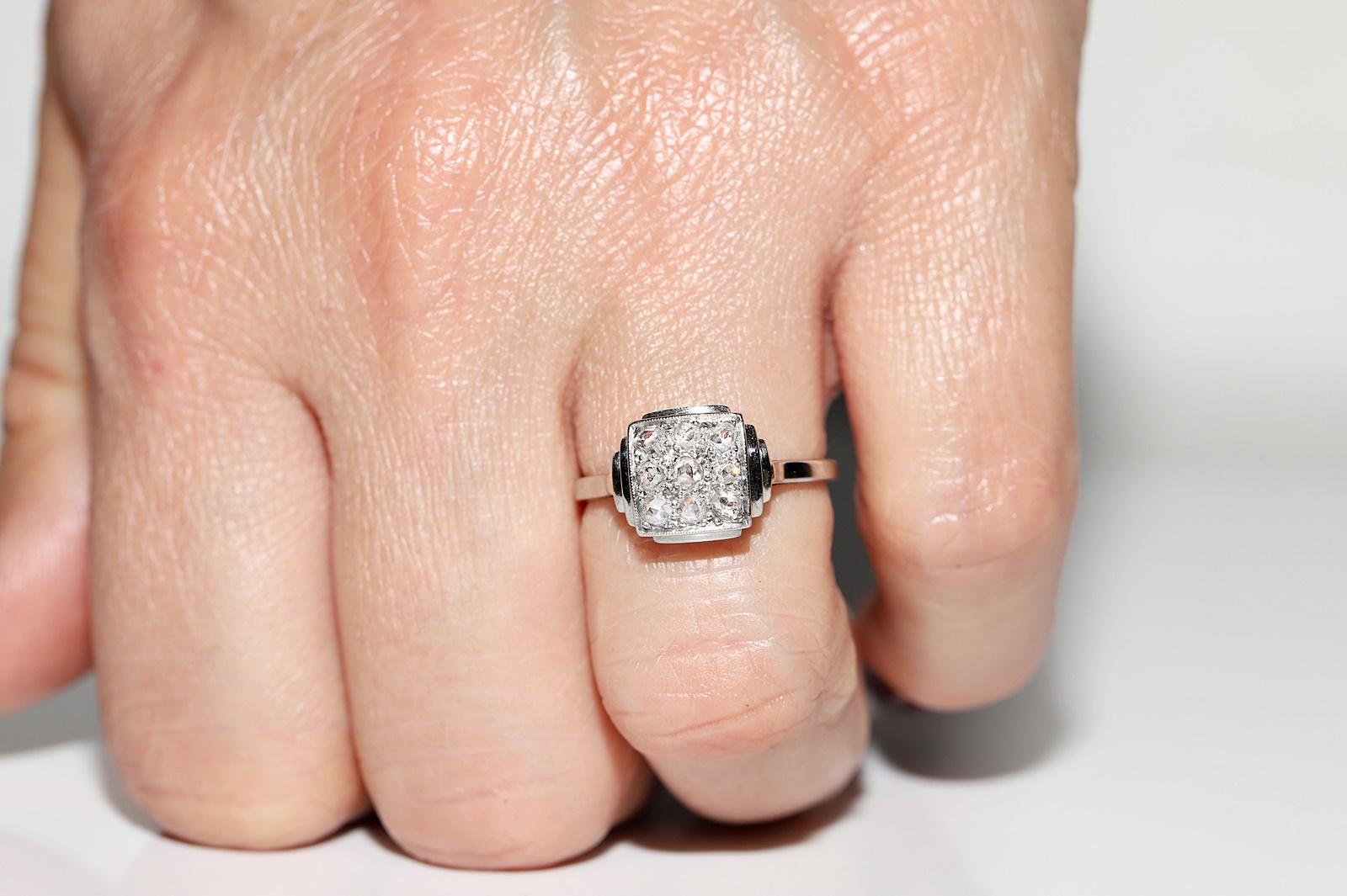 Antiker runder 18 Karat Gold 1915er Jahre Art Deco natürlicher Diamant im Rosenschliff Dekorierter Ring  im Angebot 8