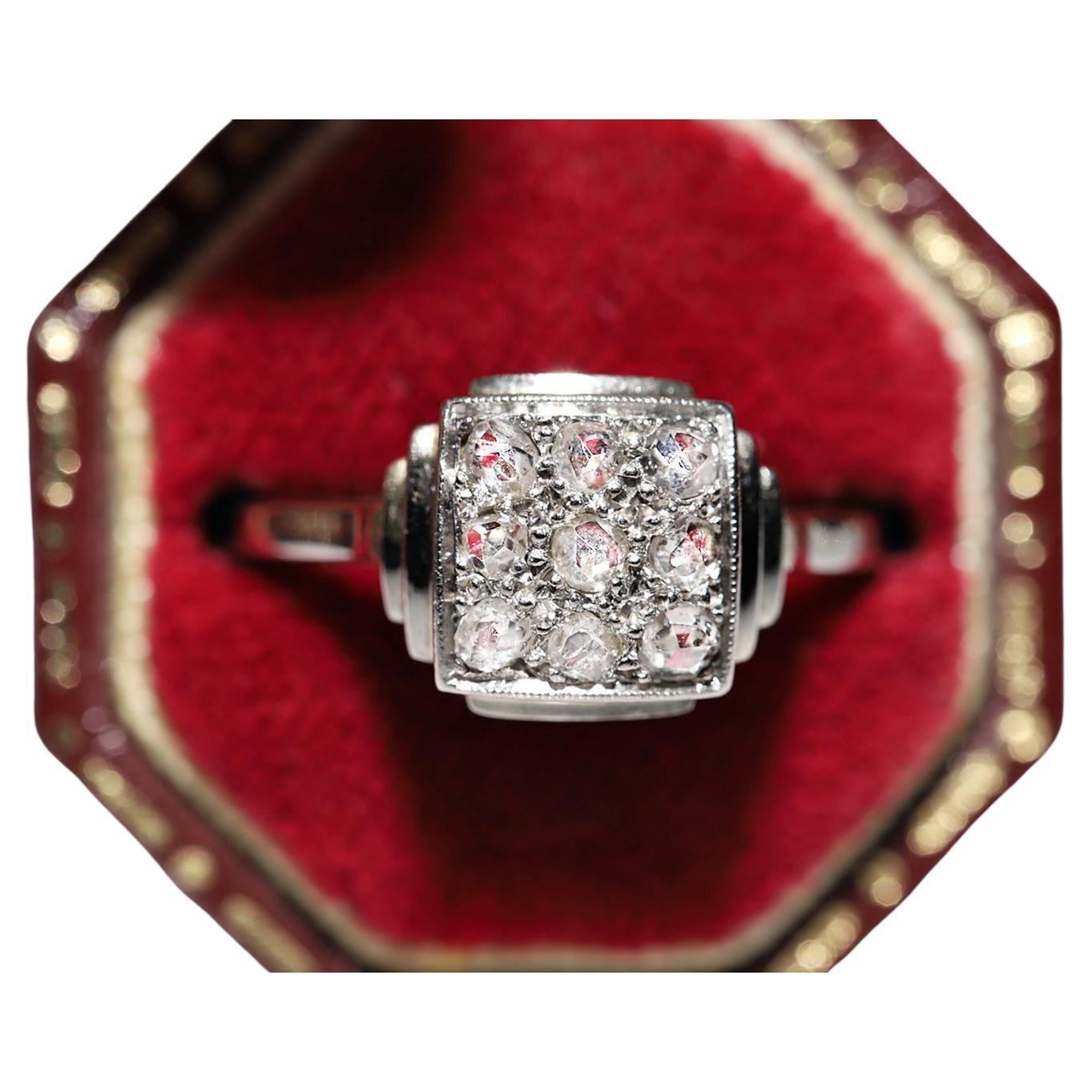 Antiker runder 18 Karat Gold 1915er Jahre Art Deco natürlicher Diamant im Rosenschliff Dekorierter Ring  im Angebot
