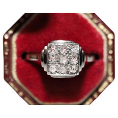 Antiker runder 18 Karat Gold 1915er Jahre Art Deco natürlicher Diamant im Rosenschliff Dekorierter Ring 