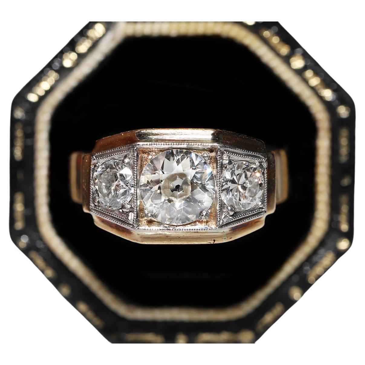 Antique des années 1900  Bague étonnante en or 18k ornée de diamants naturels 