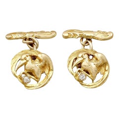 Antique Circa 1900 18k Yellow Gold Bird Cufflinks with Diamond Accents