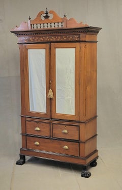 Antique Circa 1900 Anglo Indian Teak and Rosewood Mirrored Cabinet With Inlay