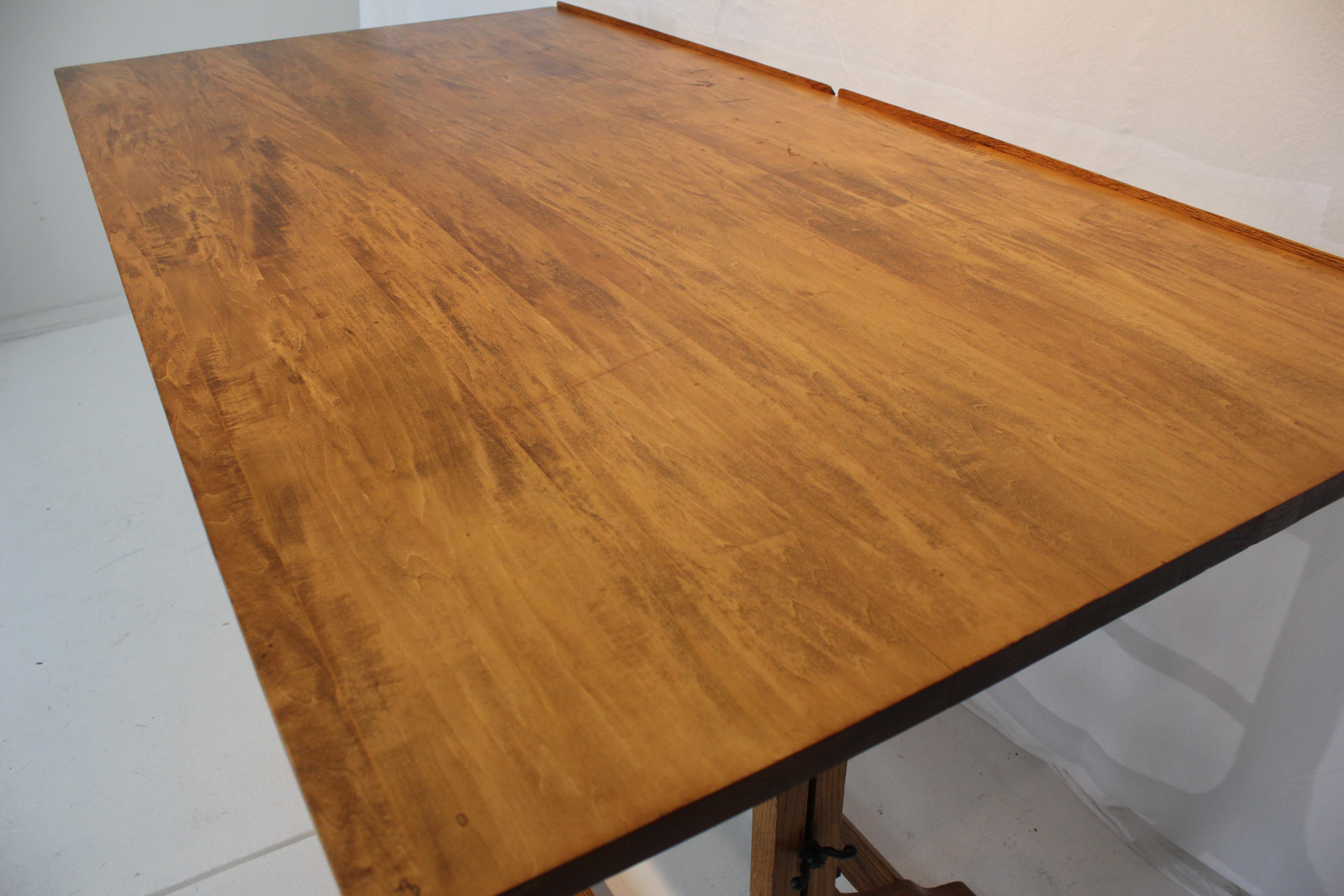 Iron Antique Circa 1900 Architects Oak & Beech Wood Adjustable Drafting Table (AF1-11 For Sale