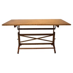 Used Circa 1900 Architects Oak & Beech Wood Adjustable Drafting Table (AF1-11
