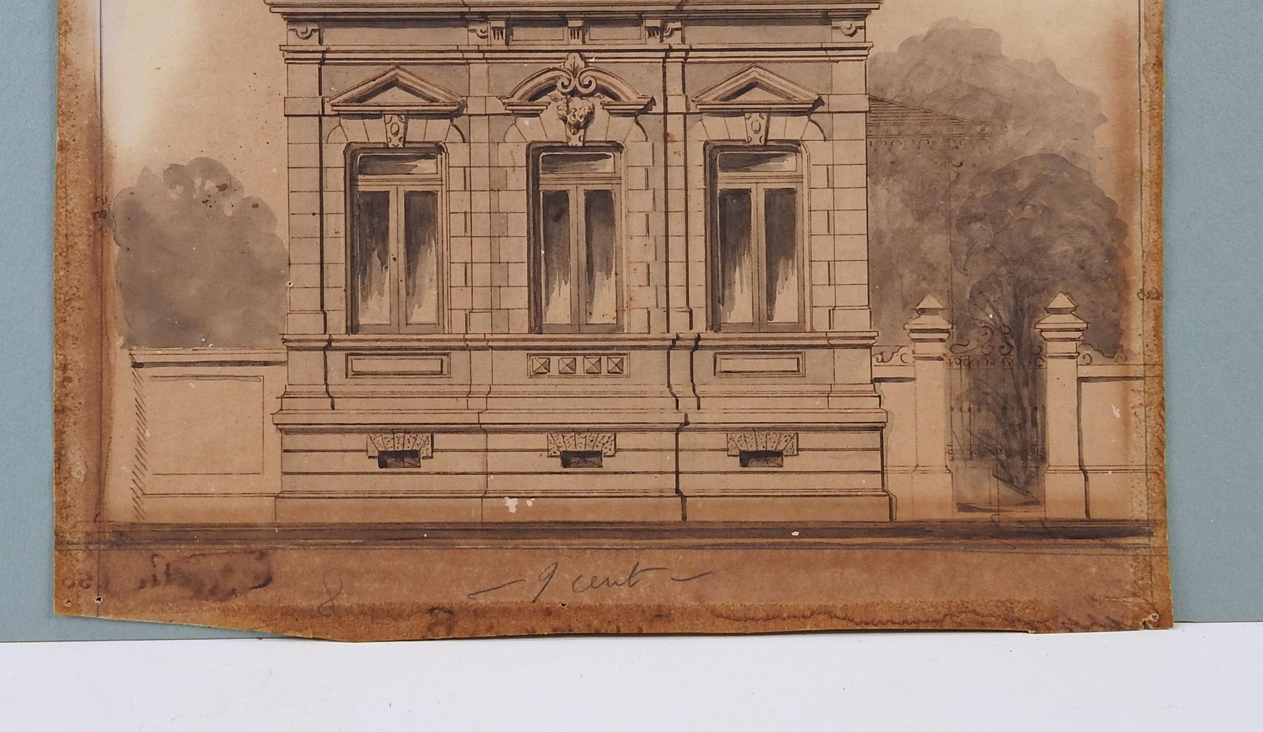 Antique Circa 1900 Architectural Rendering Watercolor Painting For Sale ...
