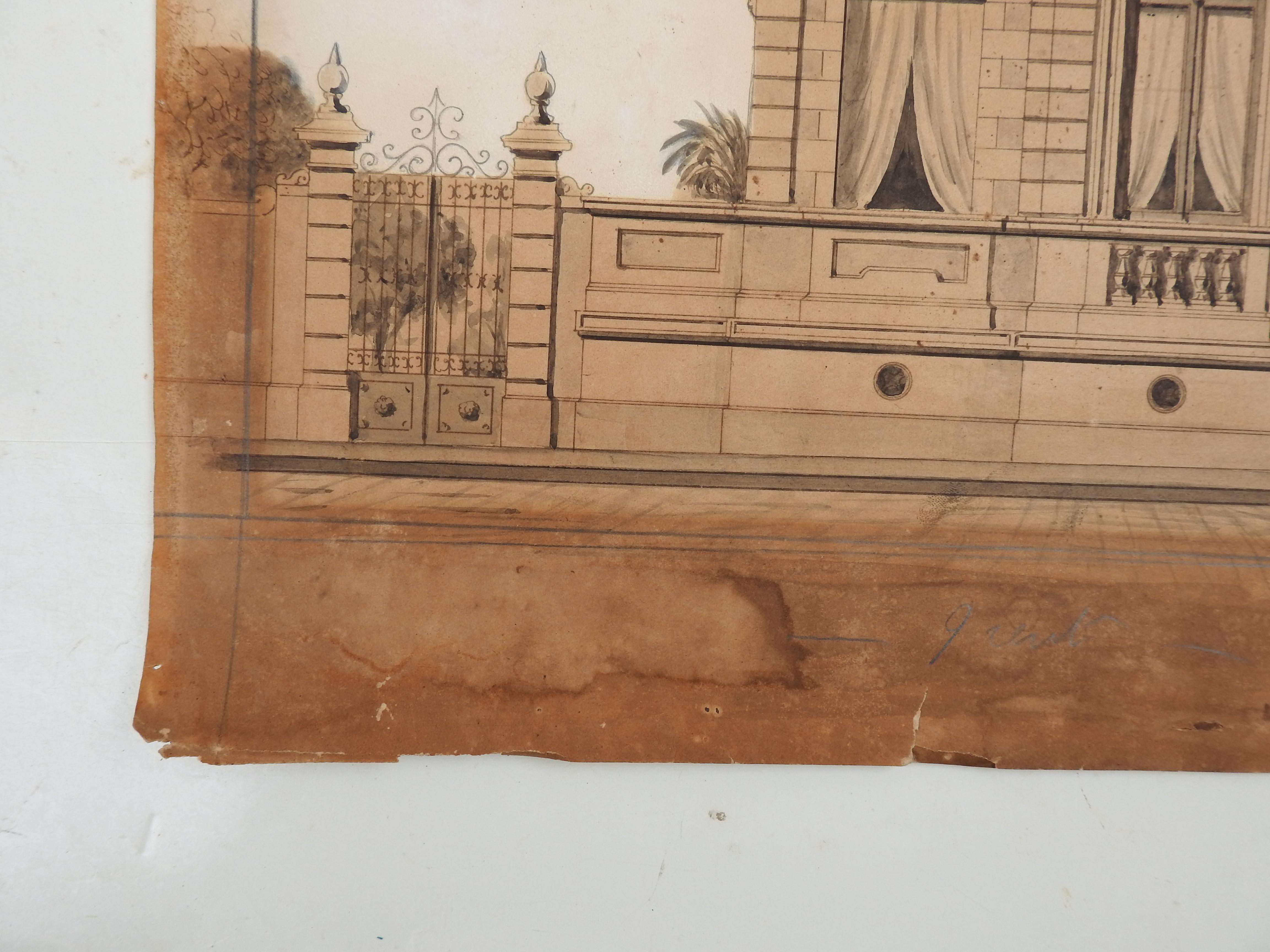 Antique Circa 1900 Architectural Rendering Watercolor Painting For Sale ...