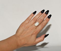 Antique Circa 1900 Art Deco Platinum Natural Oval Cut Opal Solitaire Ring