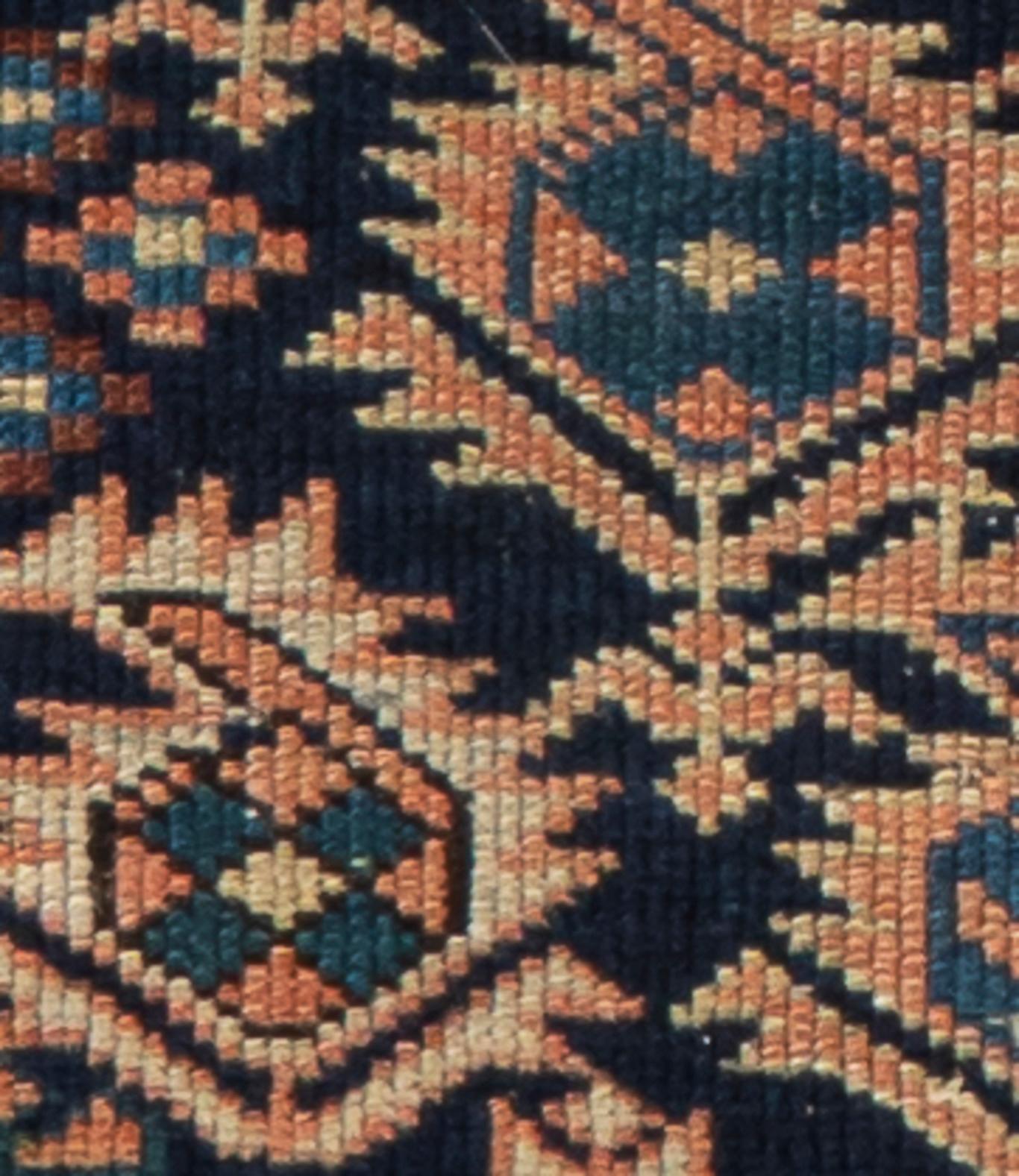 Antique Circa 1900 Blue Caucasian Shirvan Prayer Hand Knotted Rug 3'5 X 4'4 For Sale 4