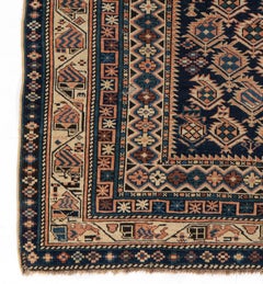 Antico tappeto caucasico blu Shirvan Prayer annodato a mano (circa 1900) 3'5 X 4'4