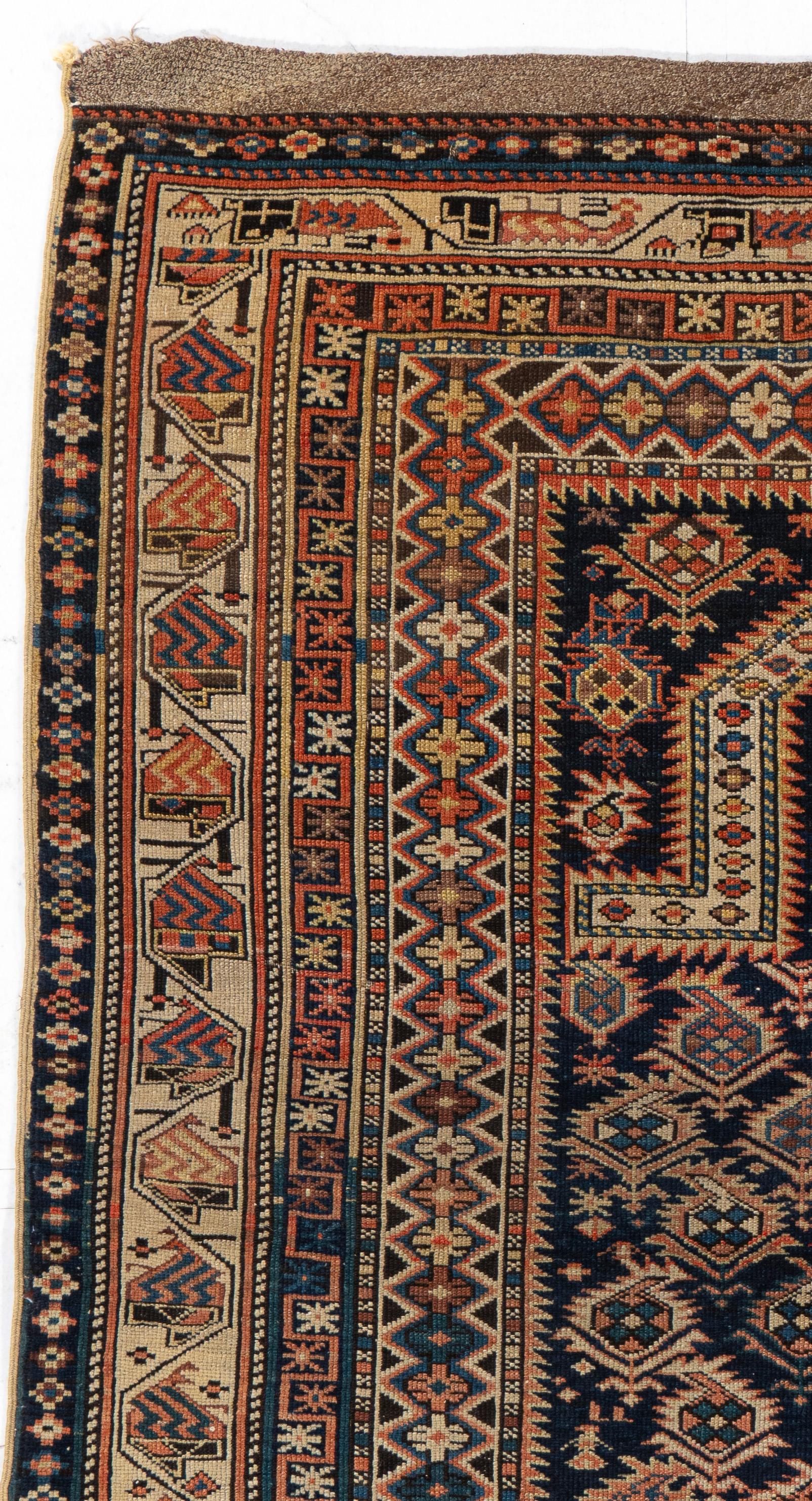 Hand-Knotted Antique Circa 1900 Blue Caucasian Shirvan Prayer Hand Knotted Rug 3'5 X 4'4 For Sale