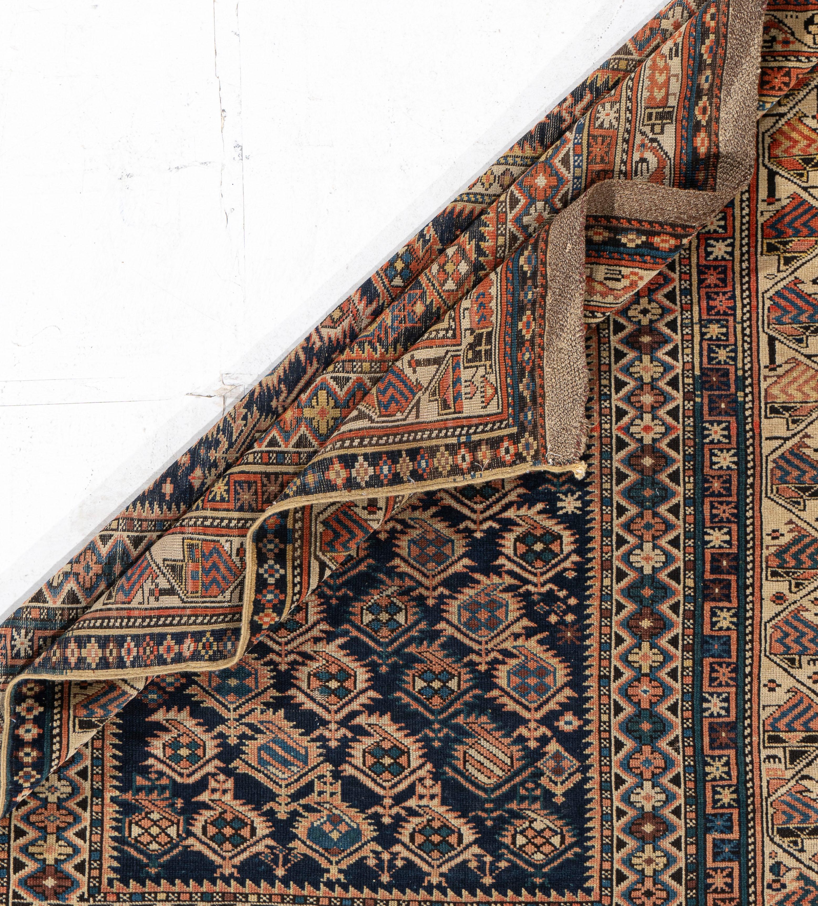 Antique Circa 1900 Blue Caucasian Shirvan Prayer Hand Knotted Rug 3'5 X 4'4 For Sale 2