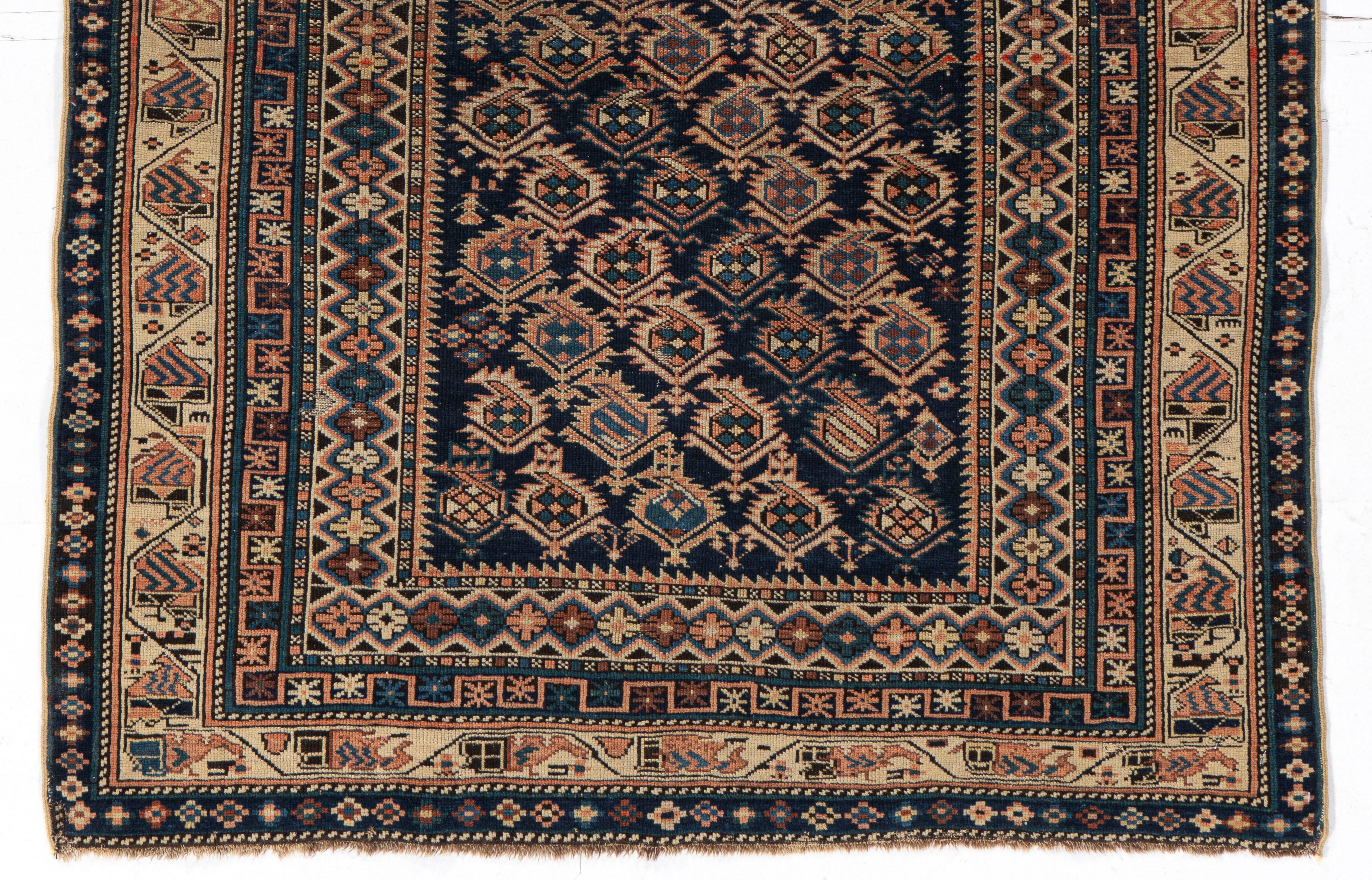 Antique Circa 1900 Blue Caucasian Shirvan Prayer Hand Knotted Rug 3'5 X 4'4 For Sale 3