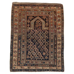 Antique Circa 1900 Blue Caucasian Shirvan Prayer Hand Knotted Rug 3'5 X 4'4