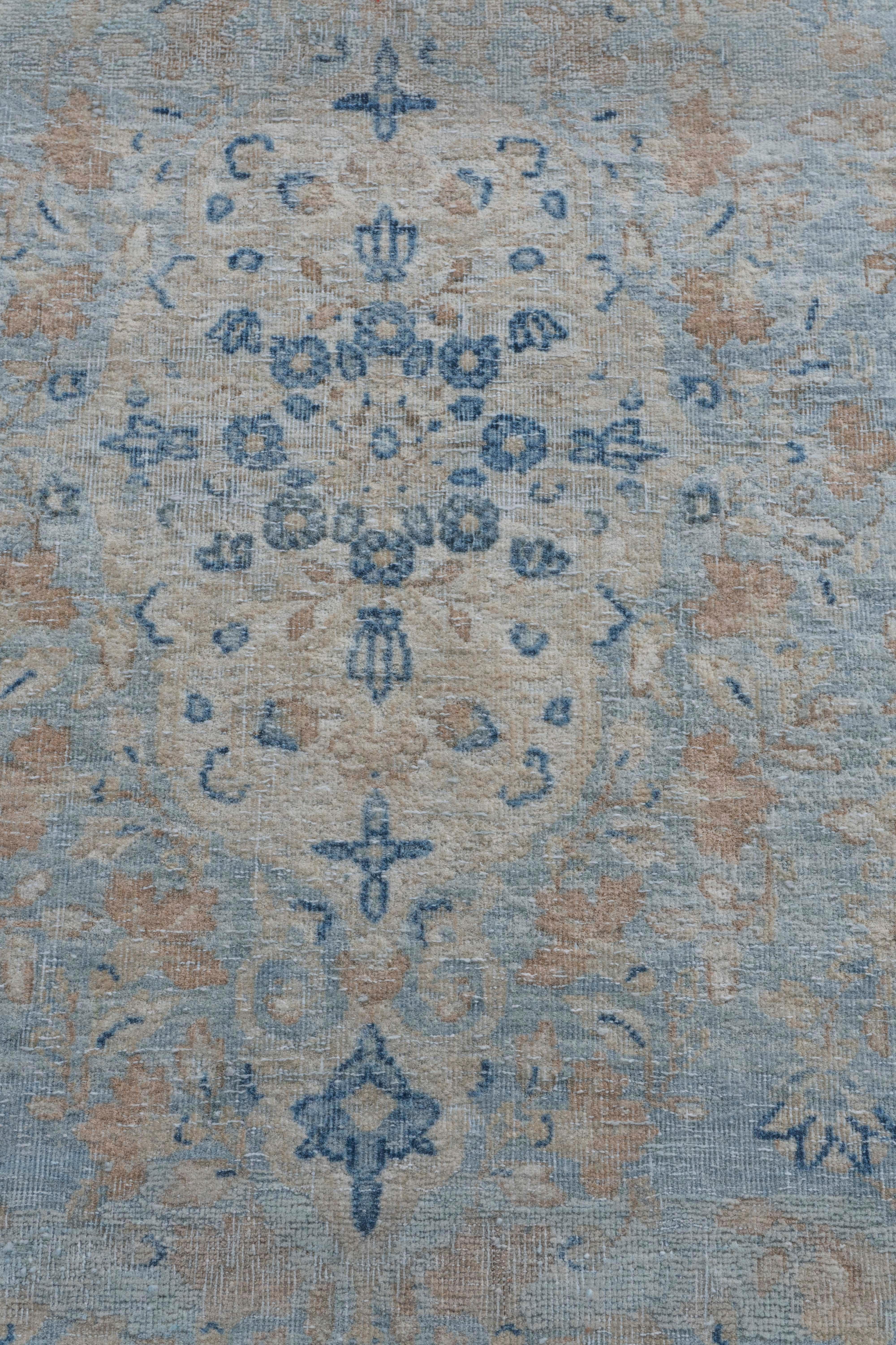 Antico Runner in lana annodato a mano Kerman, circa 1900, blu, oversize, 2'9 X 23'6 in vendita 5
