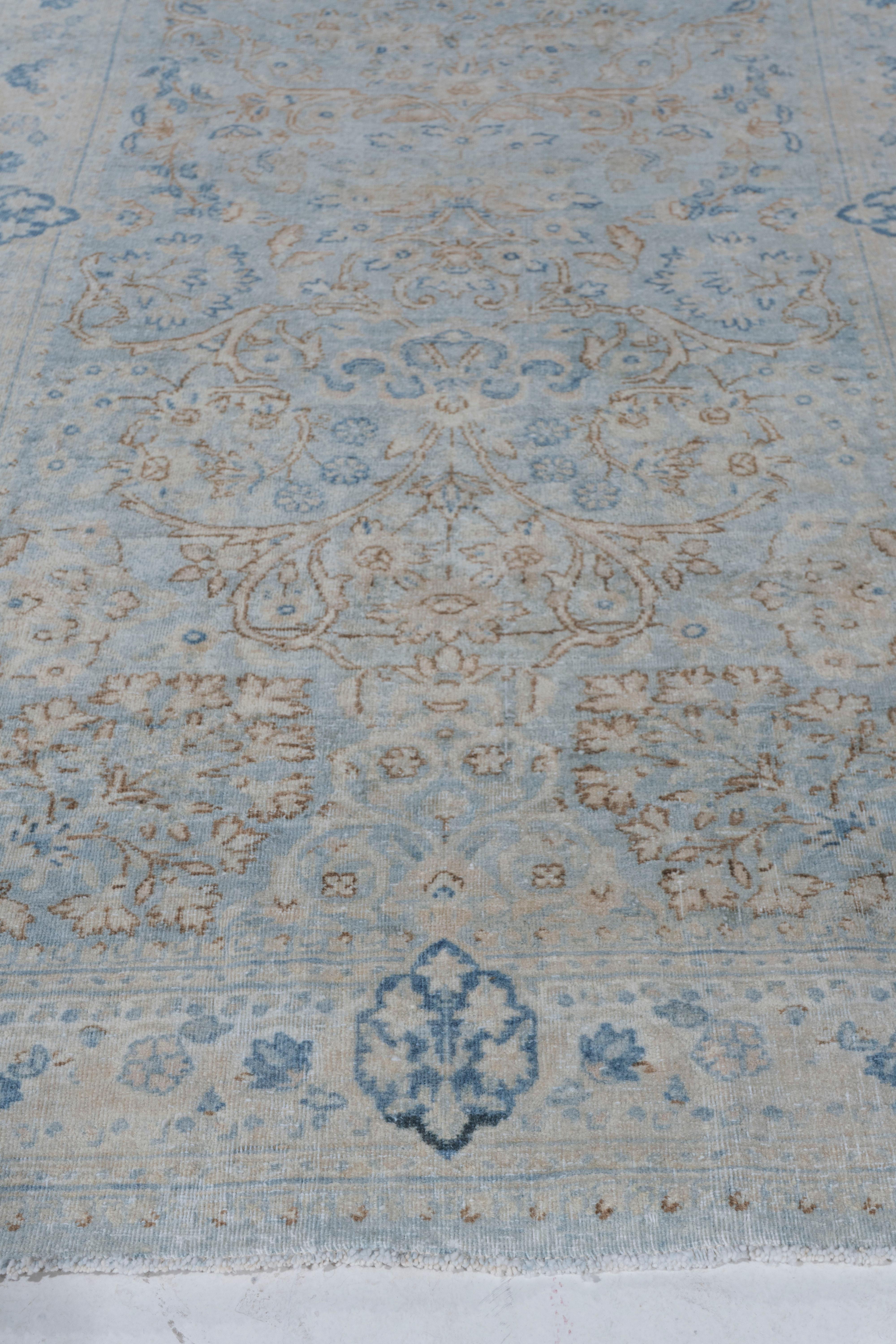 Antico Runner in lana annodato a mano Kerman, circa 1900, blu, oversize, 2'9 X 23'6 In condizioni buone in vendita a New York, NY