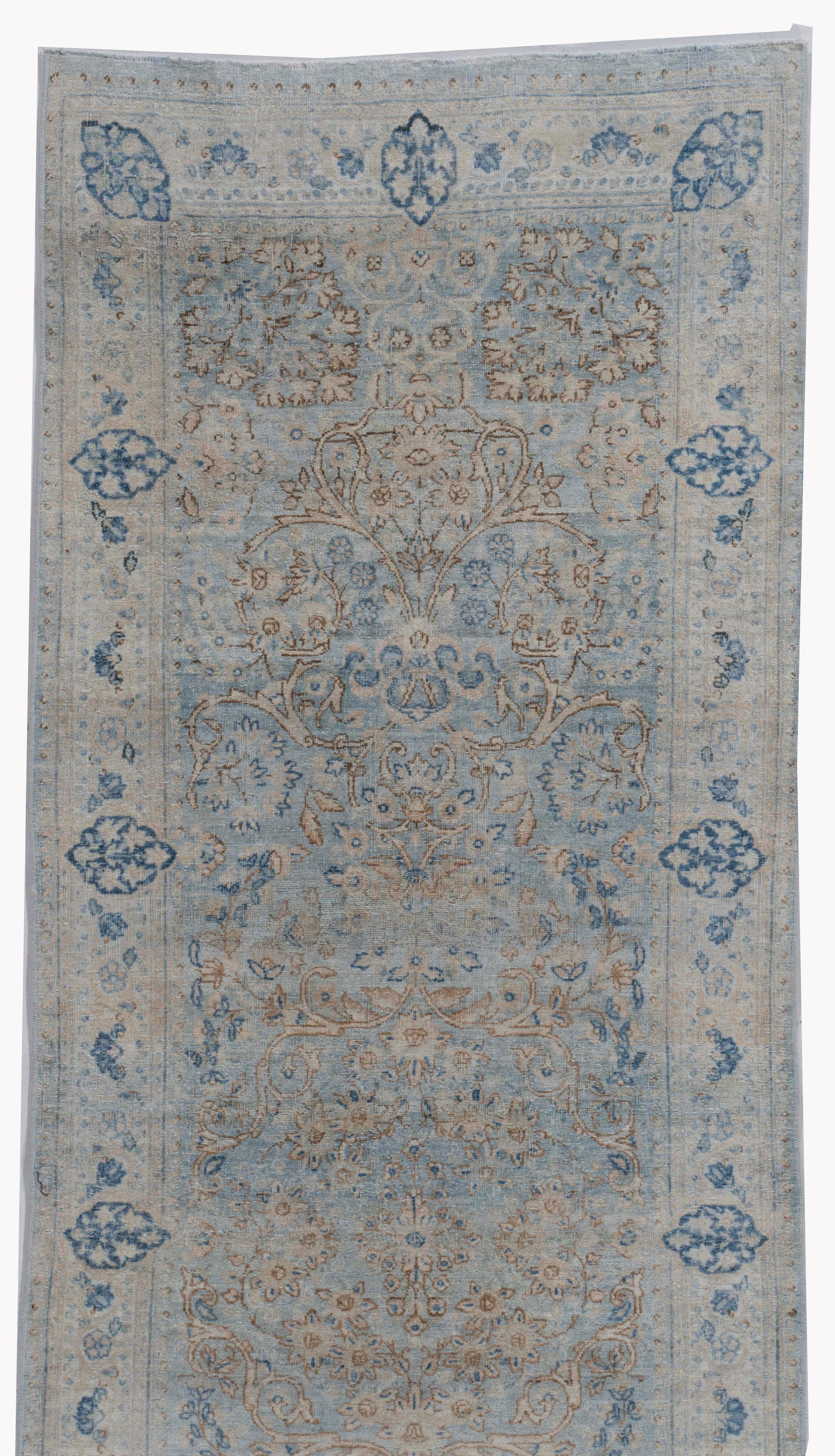 Antico Runner in lana annodato a mano Kerman, circa 1900, blu, oversize, 2'9 X 23'6 in vendita 1