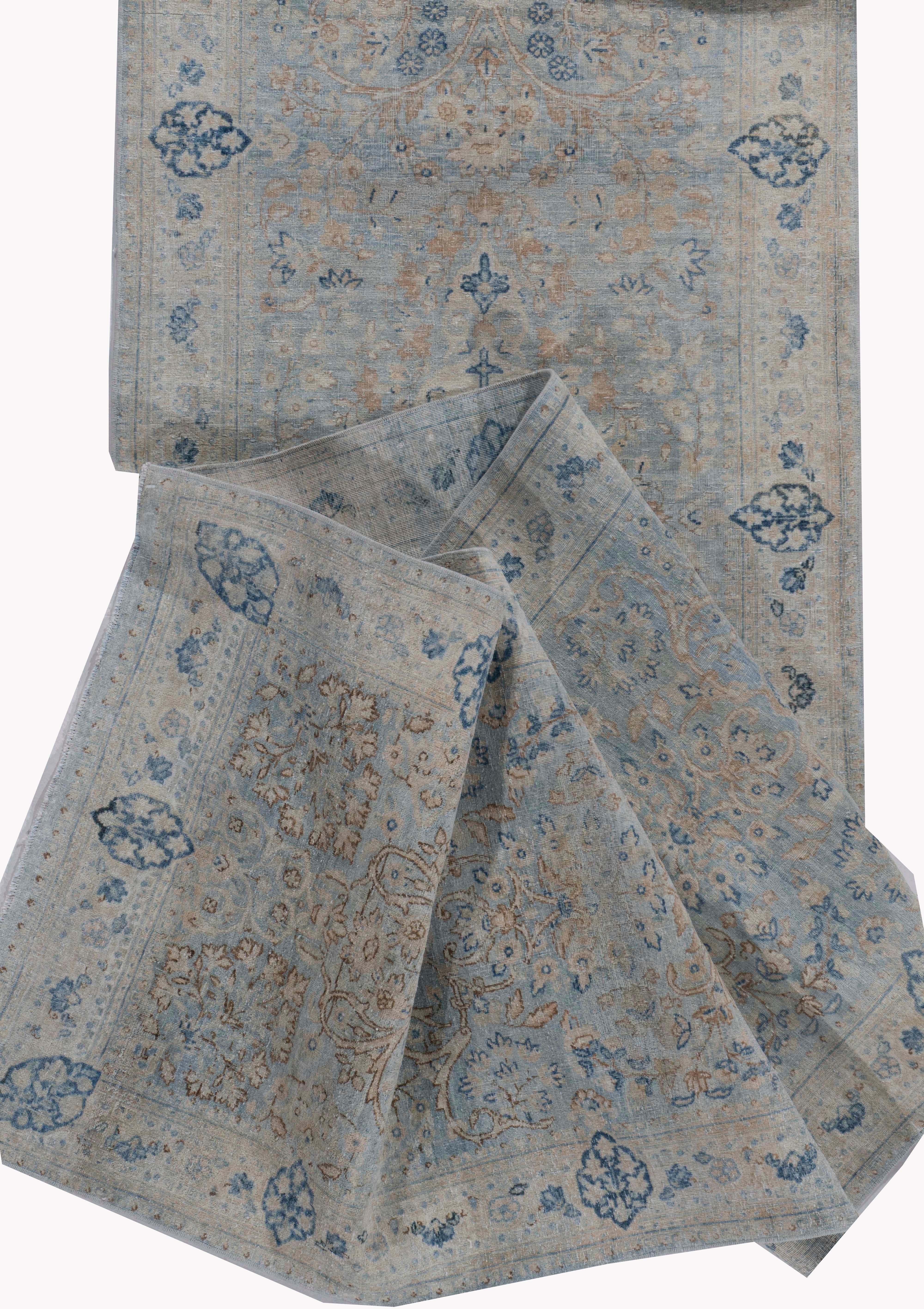 Antico Runner in lana annodato a mano Kerman, circa 1900, blu, oversize, 2'9 X 23'6 in vendita 2