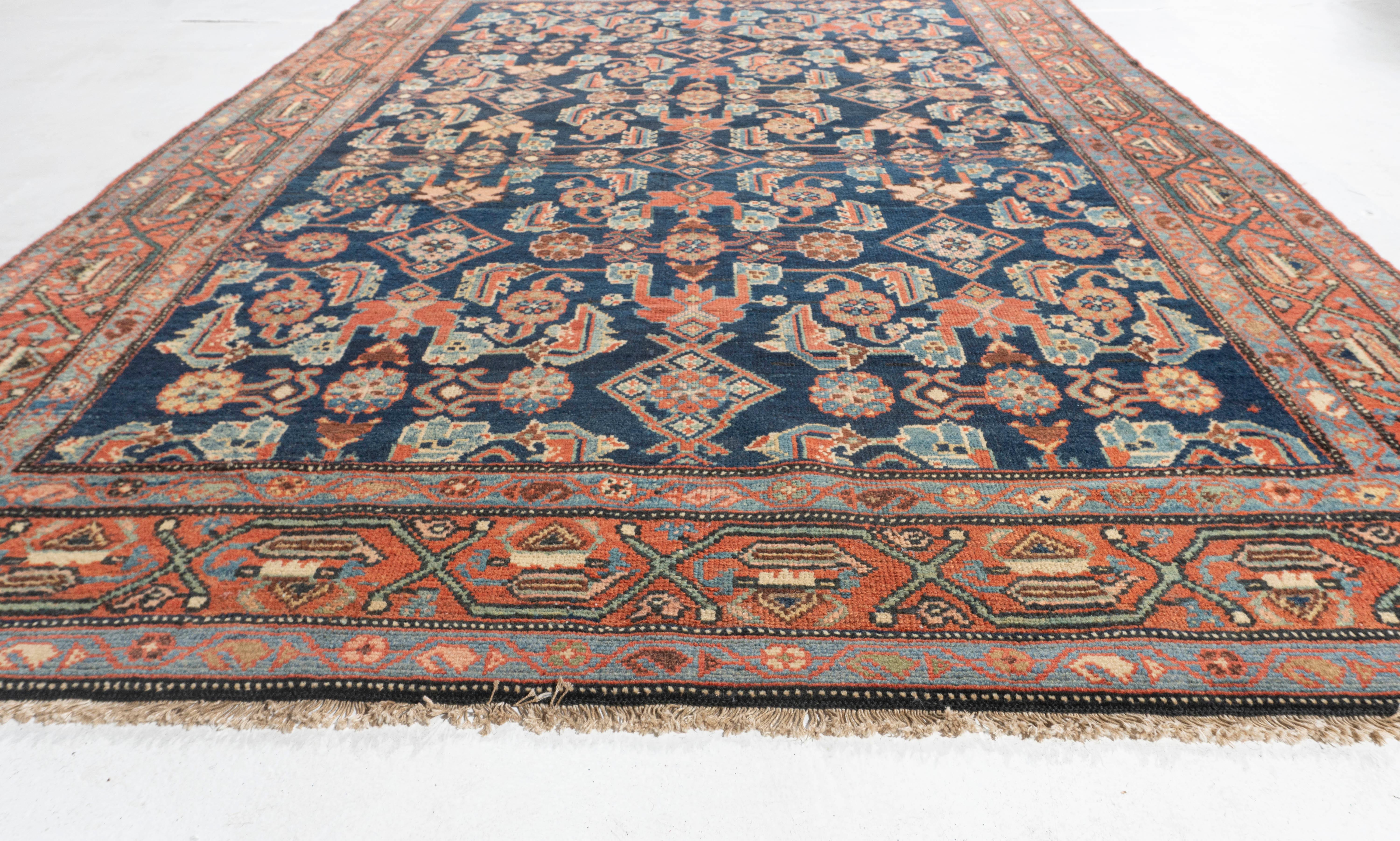 Antico Tappeto blu persiano Hamadan annodato a mano del 1900 circa in vendita 5