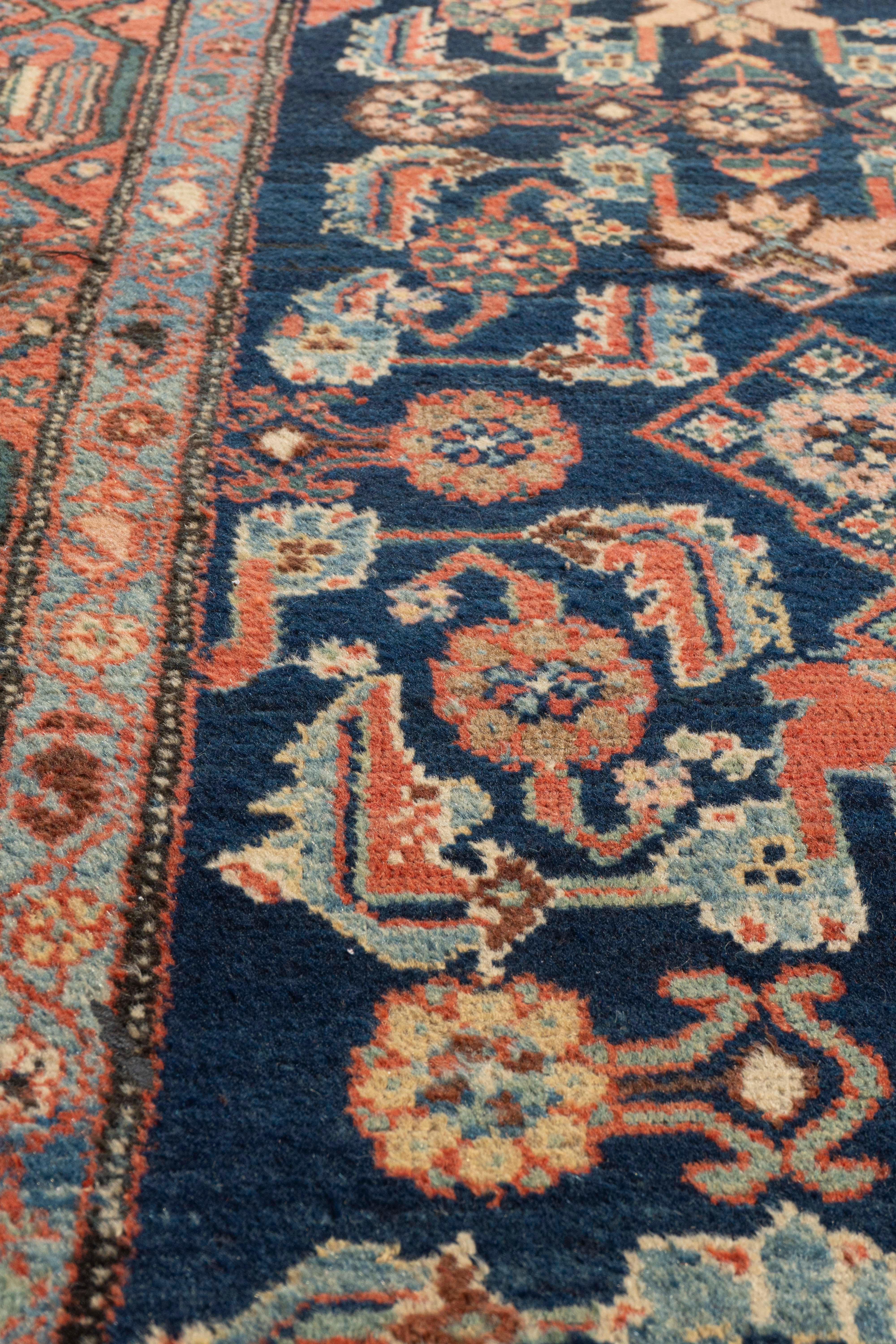 Annodato a mano Antico Tappeto blu persiano Hamadan annodato a mano del 1900 circa in vendita