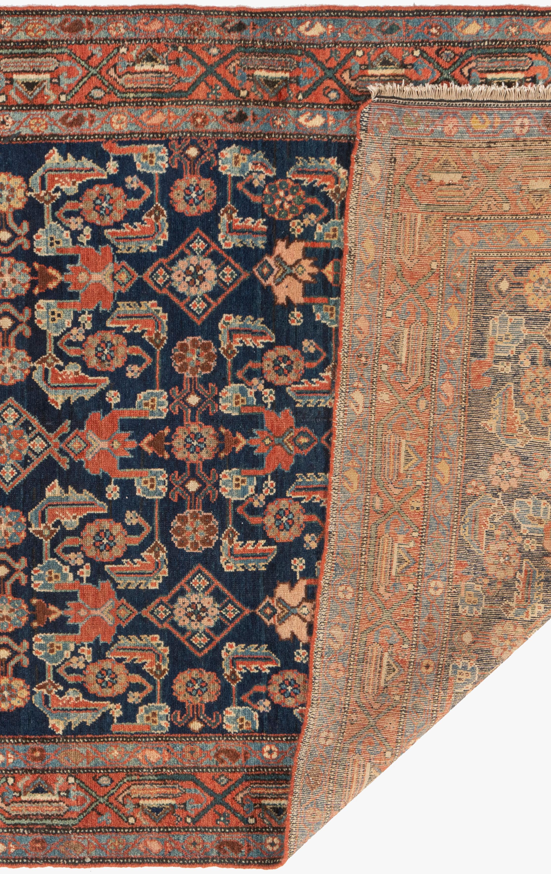 Lana Antico Tappeto blu persiano Hamadan annodato a mano del 1900 circa in vendita