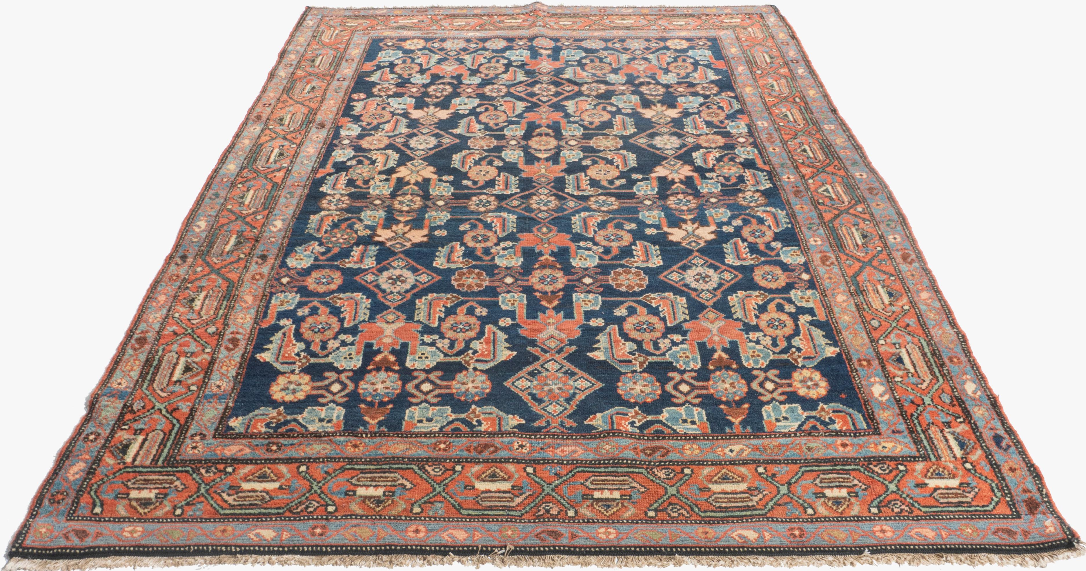 Antico Tappeto blu persiano Hamadan annodato a mano del 1900 circa in vendita 1