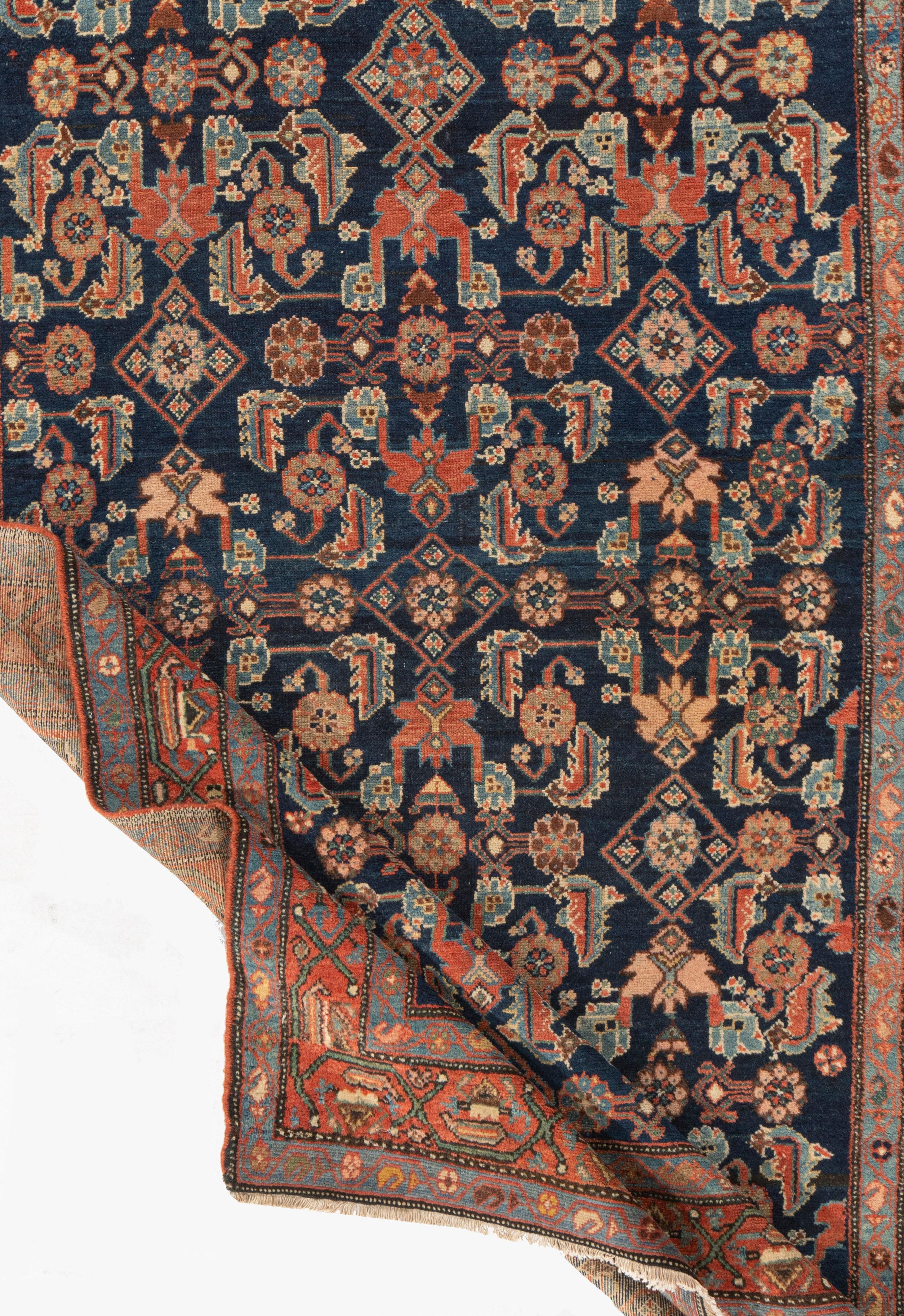Antico Tappeto blu persiano Hamadan annodato a mano del 1900 circa in vendita 2