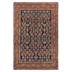 Antigua Alfombra Persa Hamadan Anudada a Mano Azul Circa 1900
