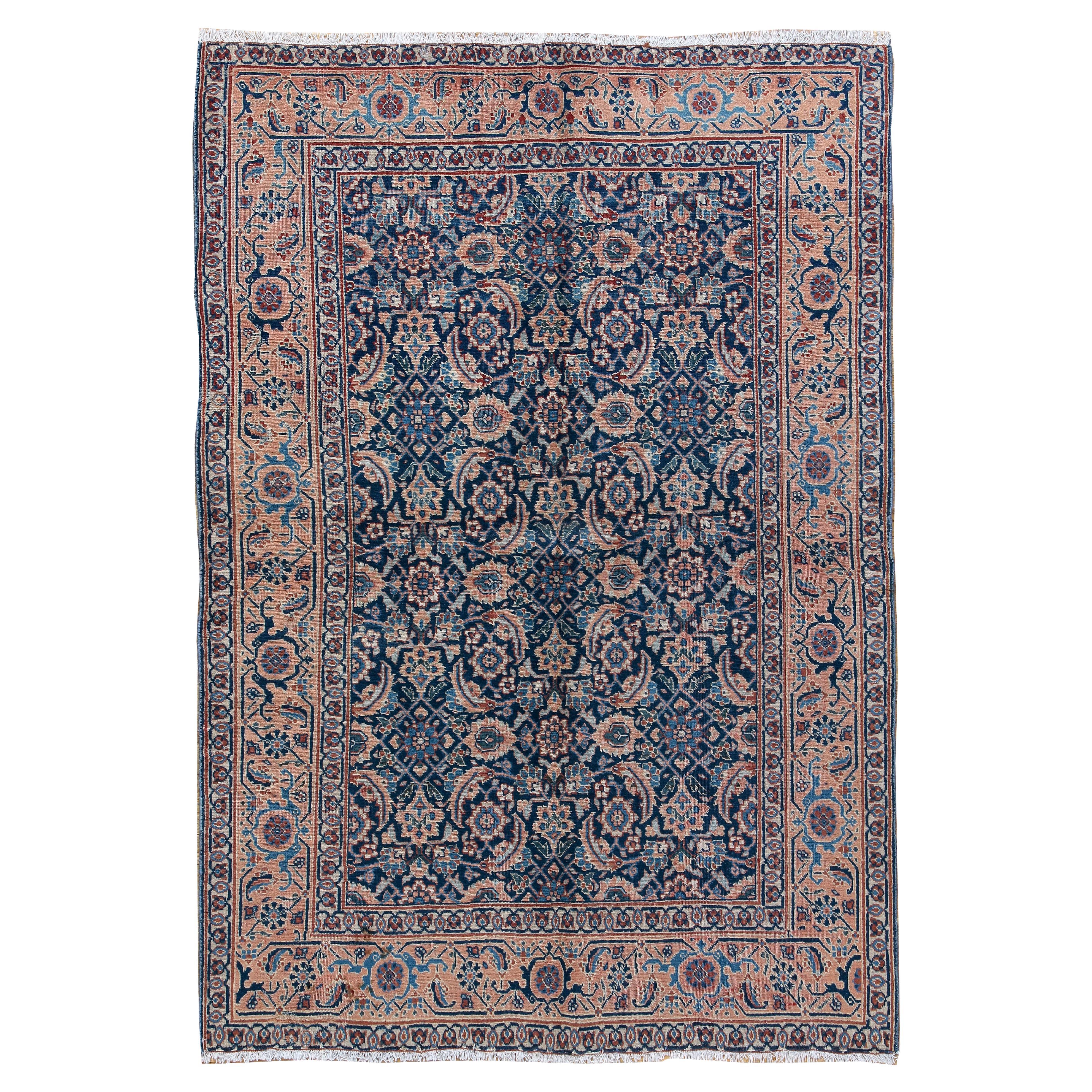 Antique Circa 1900 Blue Persian Tabriz Wool Scatter Rug Hand Knotted 4
7 x 6
7 For Sale