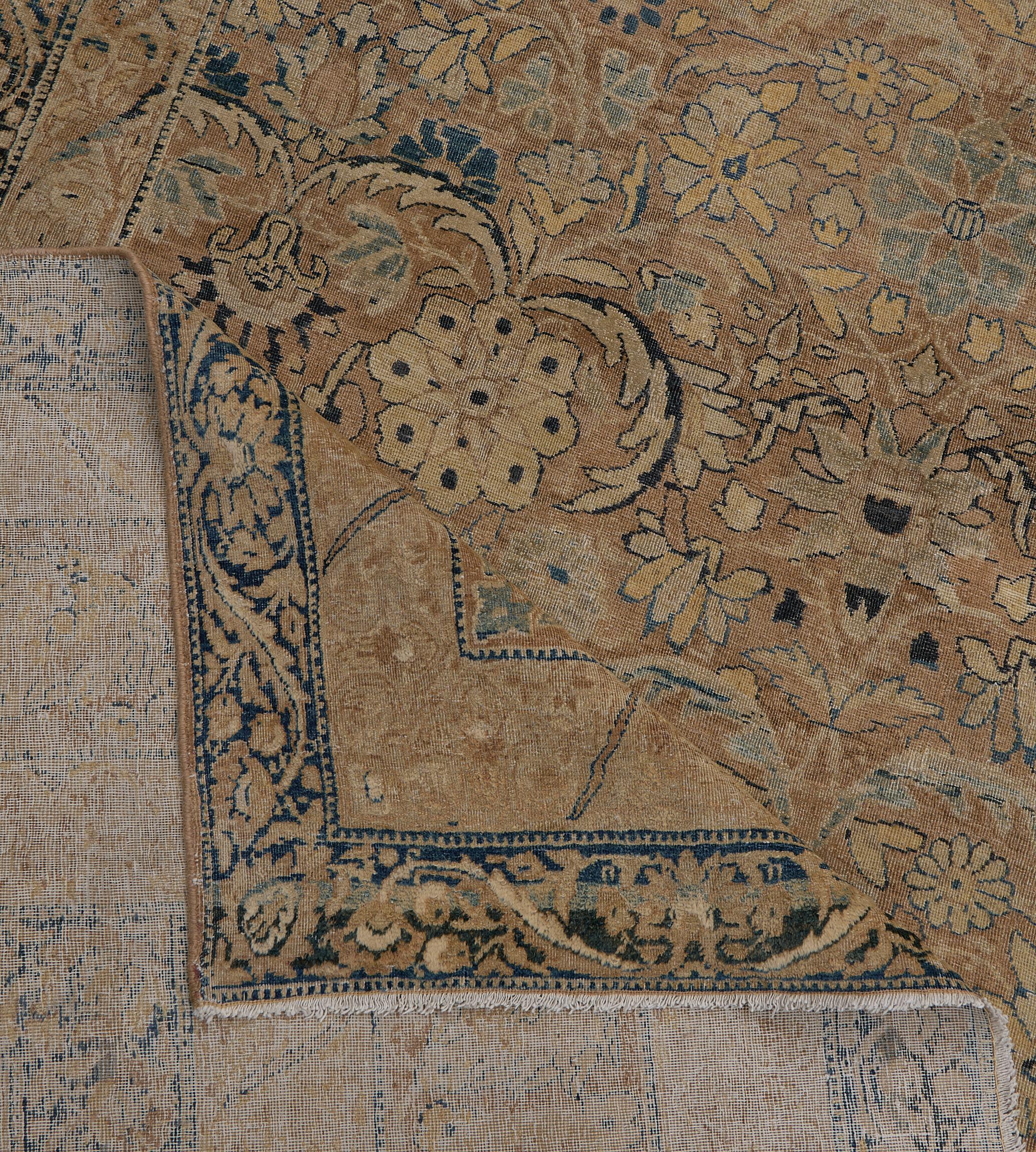 Antico tappeto persiano Kerman marrone floreale del CIRCA 1900 in vendita 5