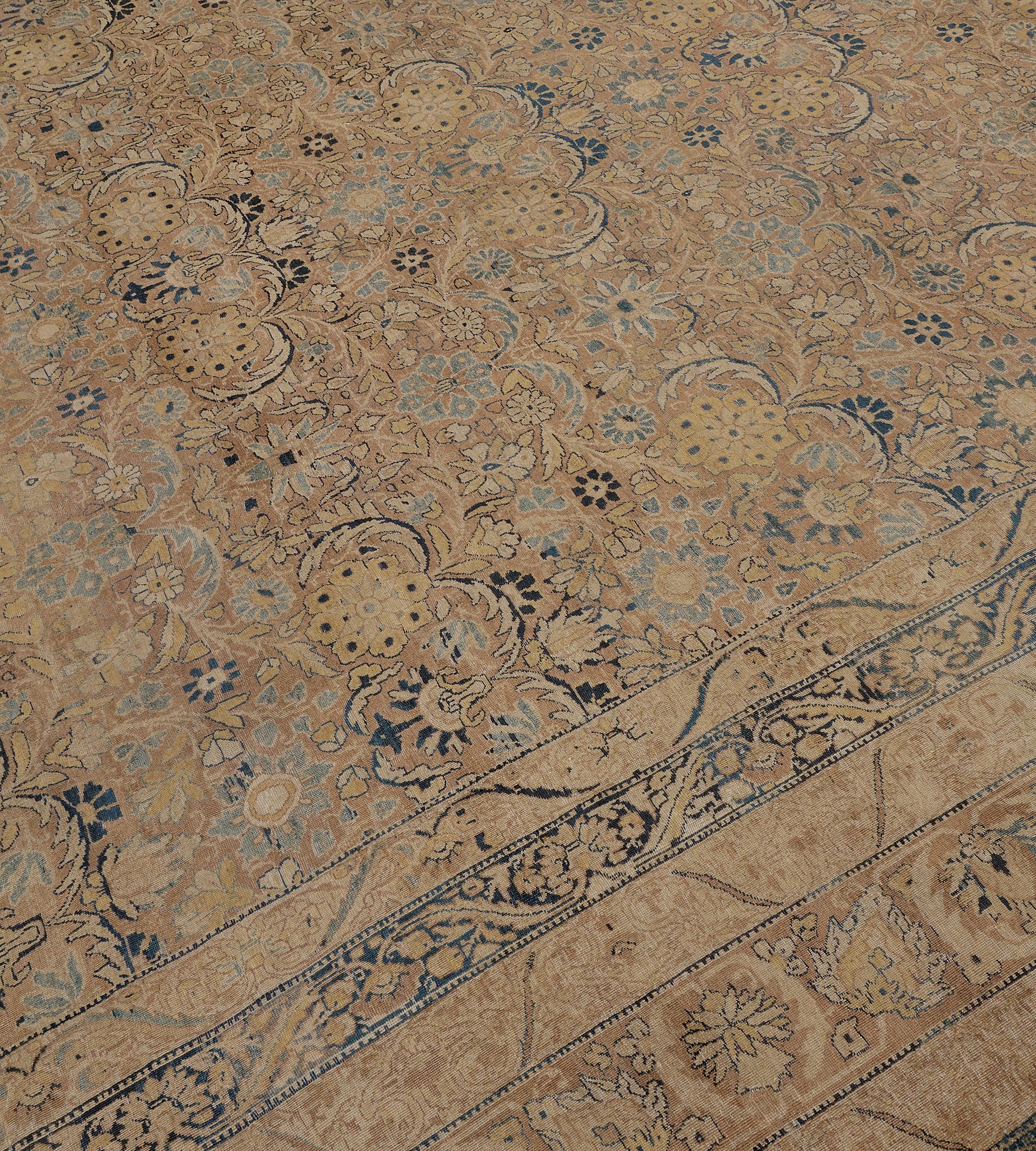 Antico tappeto persiano Kerman marrone floreale del CIRCA 1900 in vendita 6