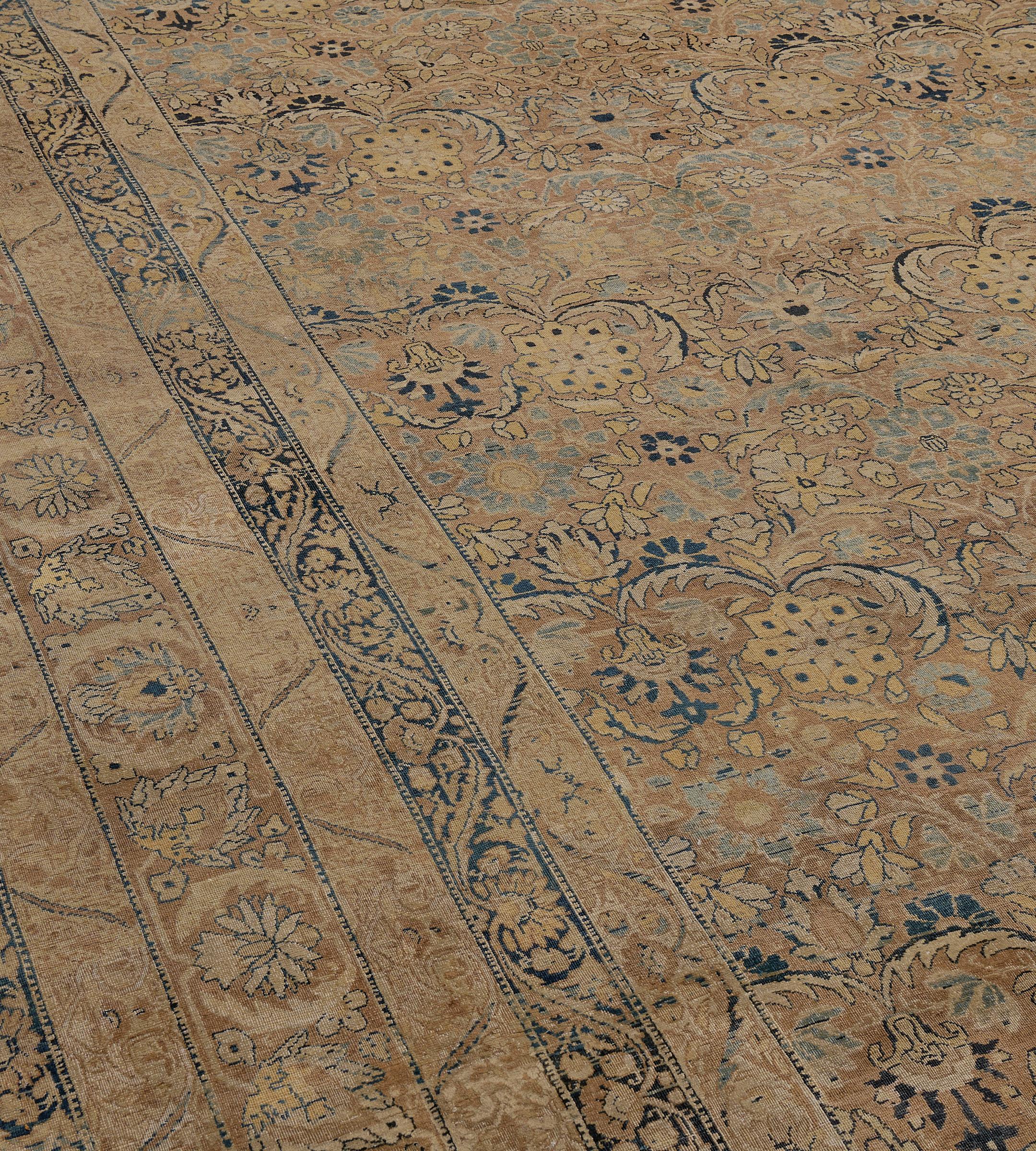 Antico tappeto persiano Kerman marrone floreale del CIRCA 1900 in vendita 7