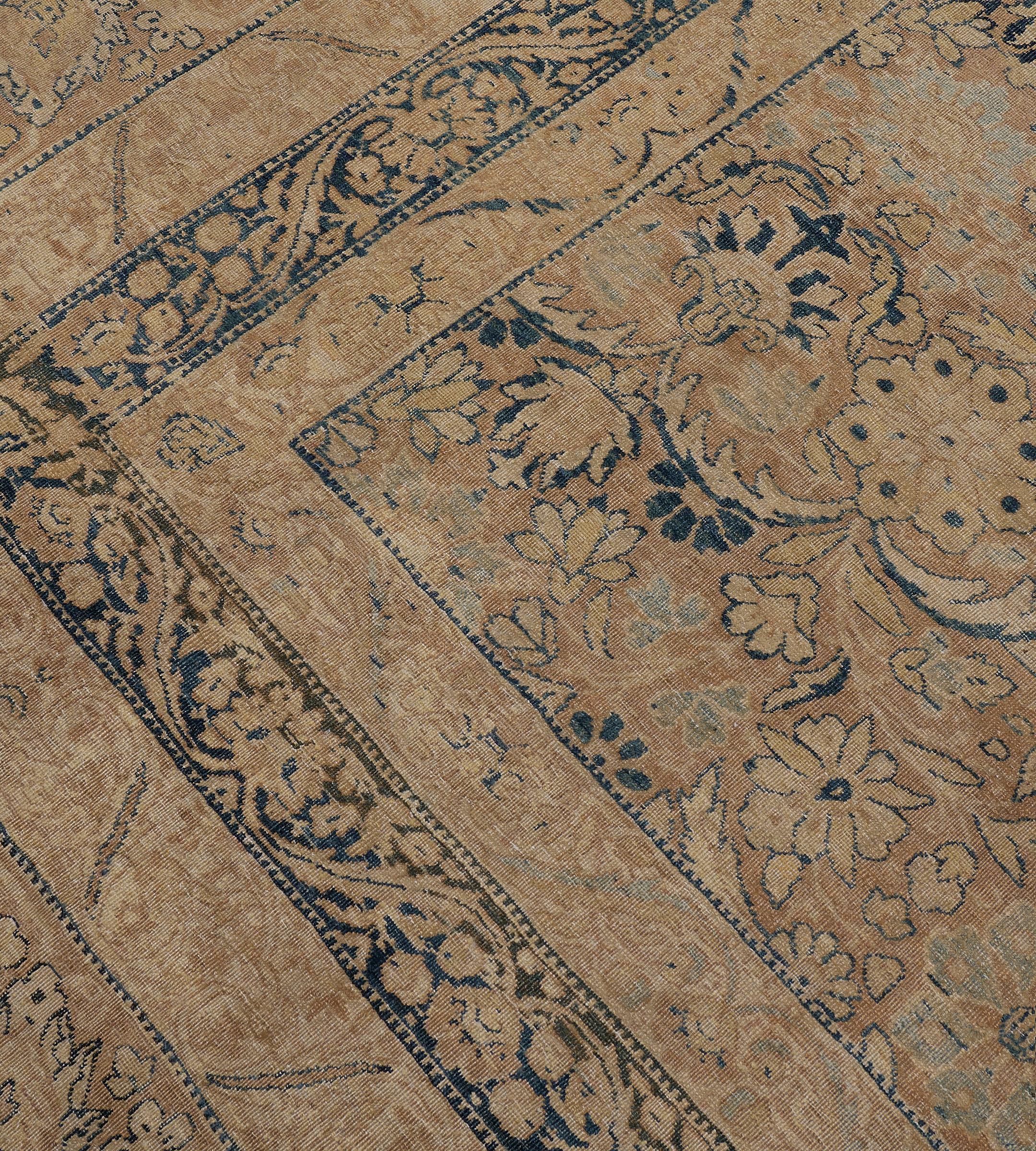 Lana Antico tappeto persiano Kerman marrone floreale del CIRCA 1900 in vendita