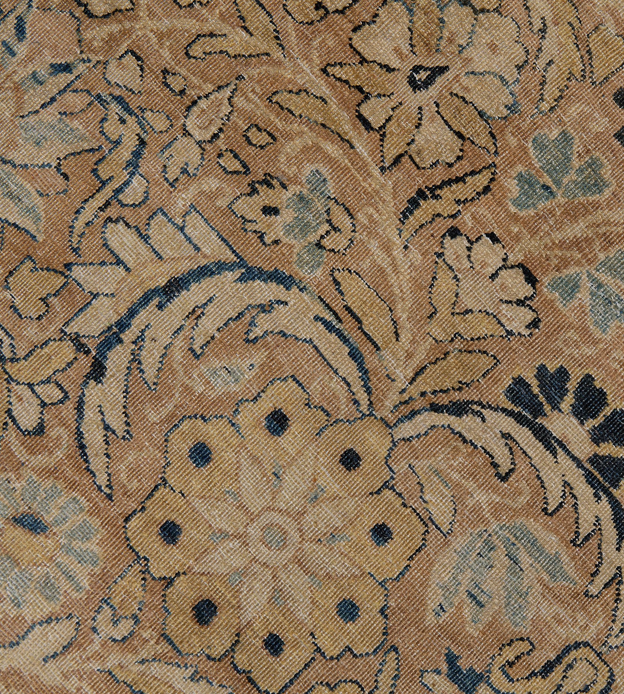 Antico tappeto persiano Kerman marrone floreale del CIRCA 1900 in vendita 2