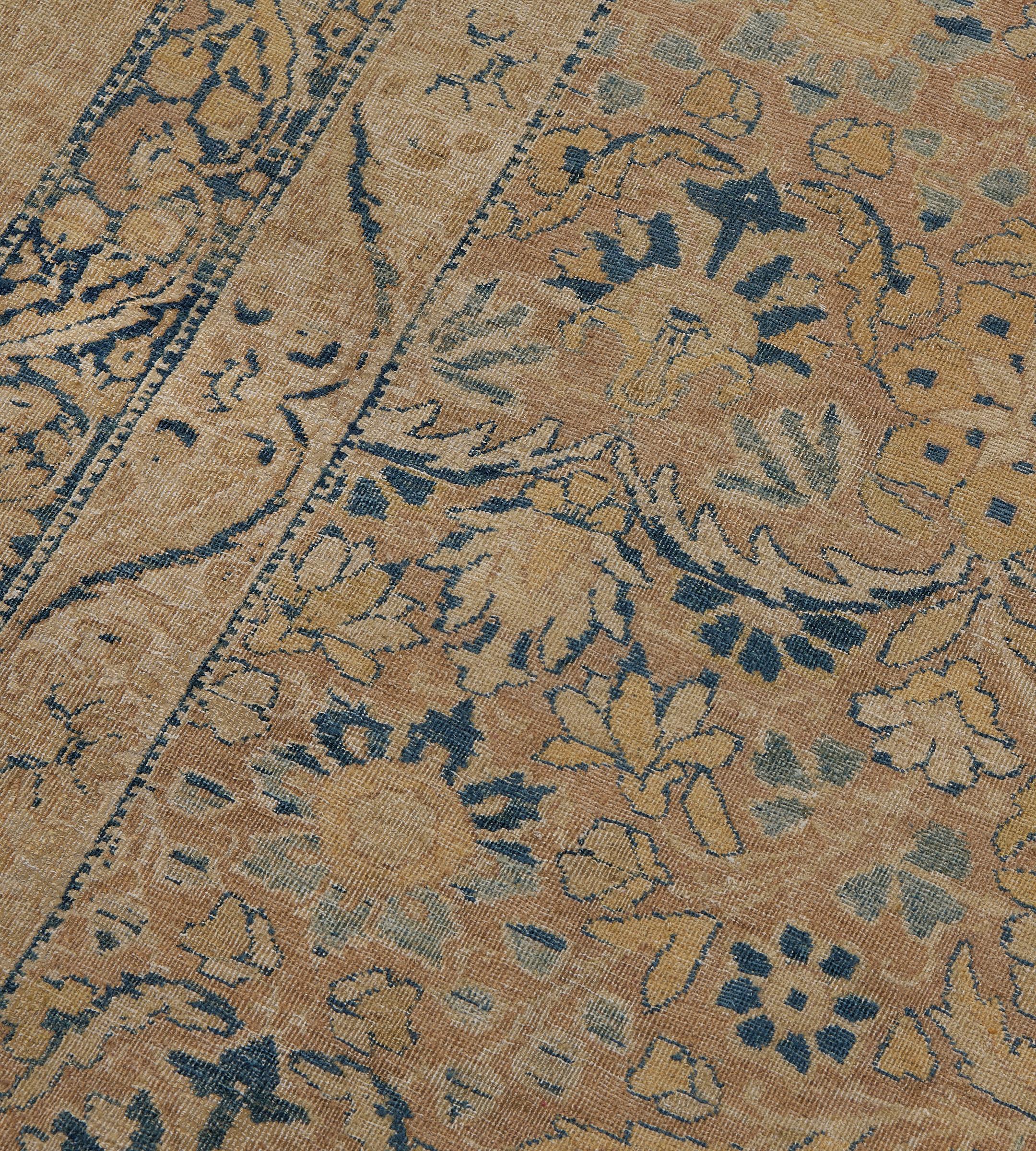 Antico tappeto persiano Kerman marrone floreale del CIRCA 1900 in vendita 3