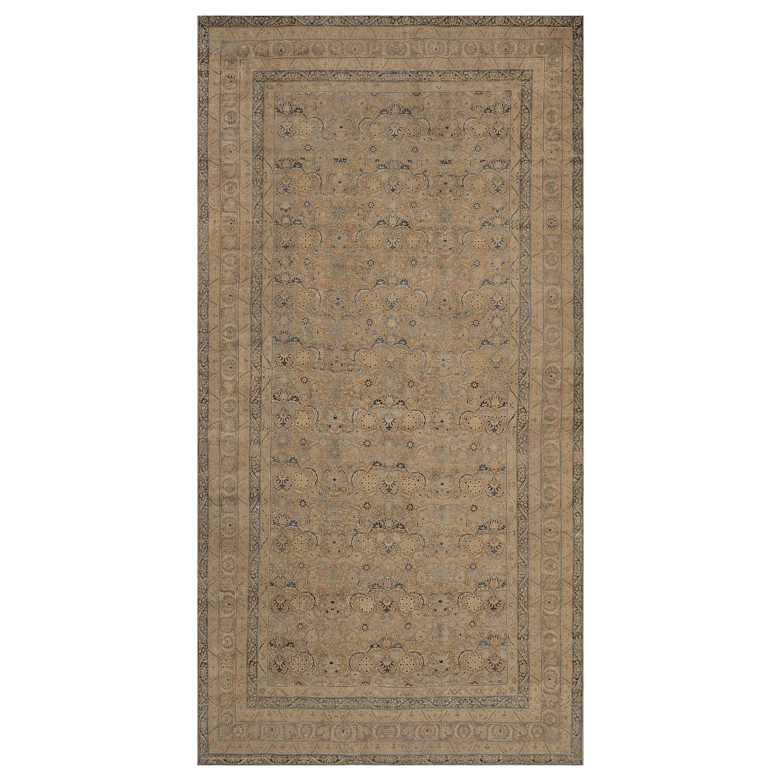 Antique Circa-1900 Brown Floral Persian Kerman Rug
