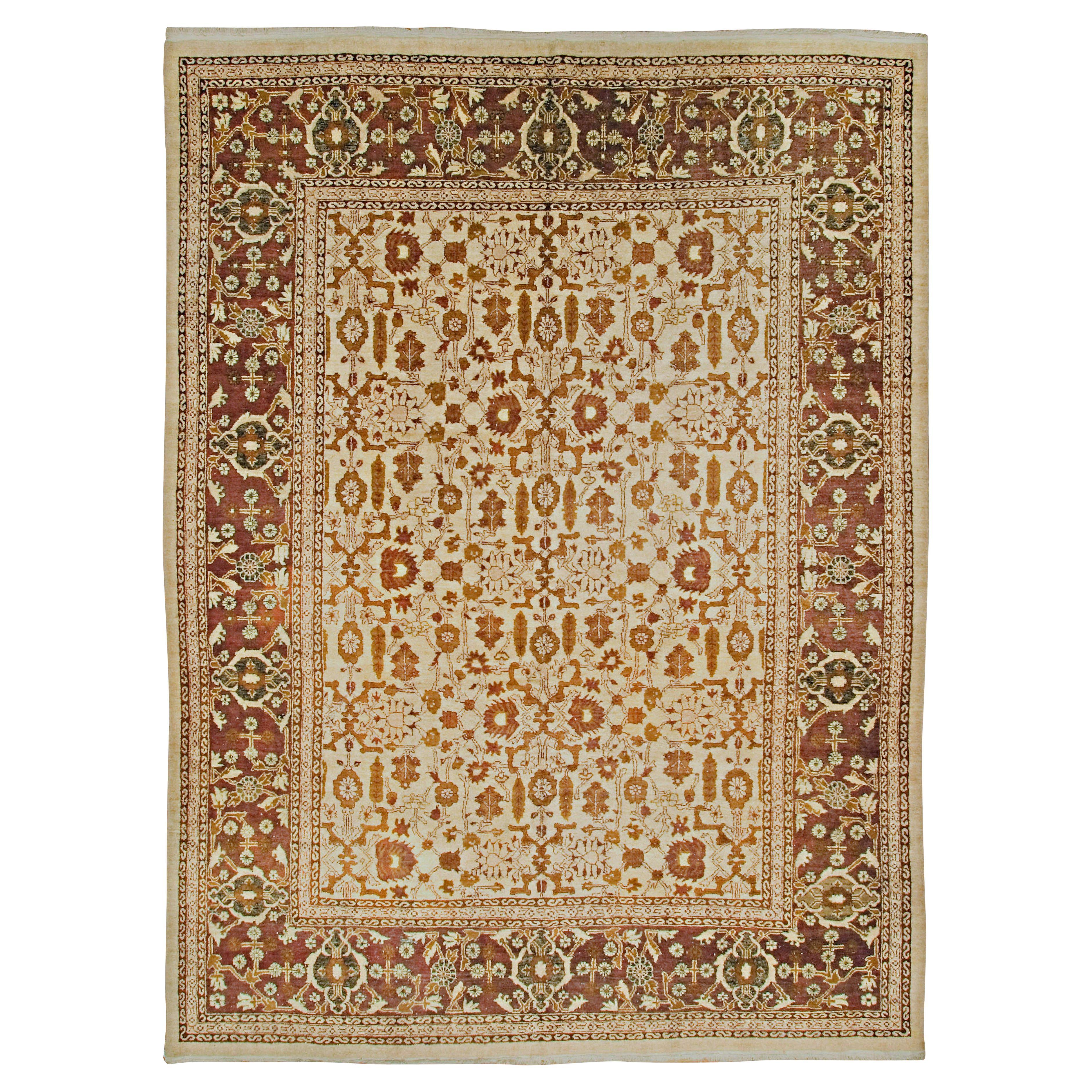 Antiker CIRCA 1900 brauner indischer Agra Teppich, 9' x 12'2