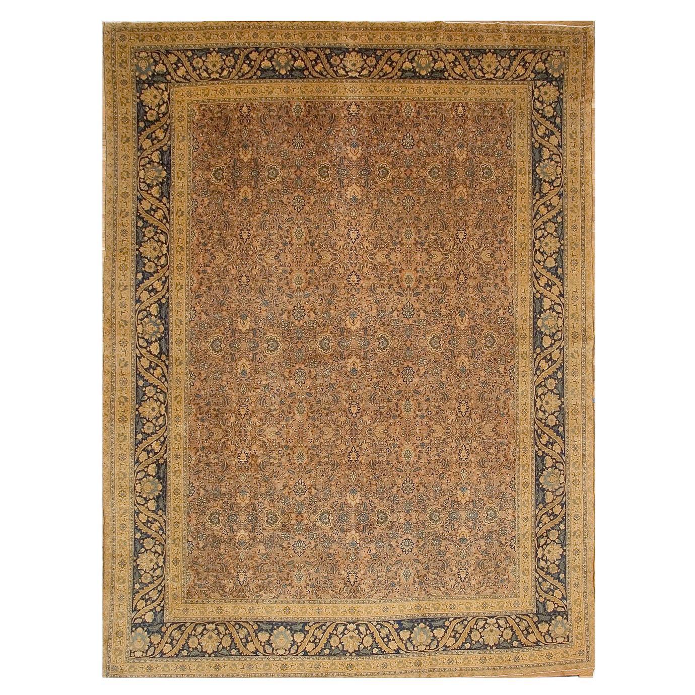 Antiker CIRCA 1900 Brauner persischer Täbris-Teppich