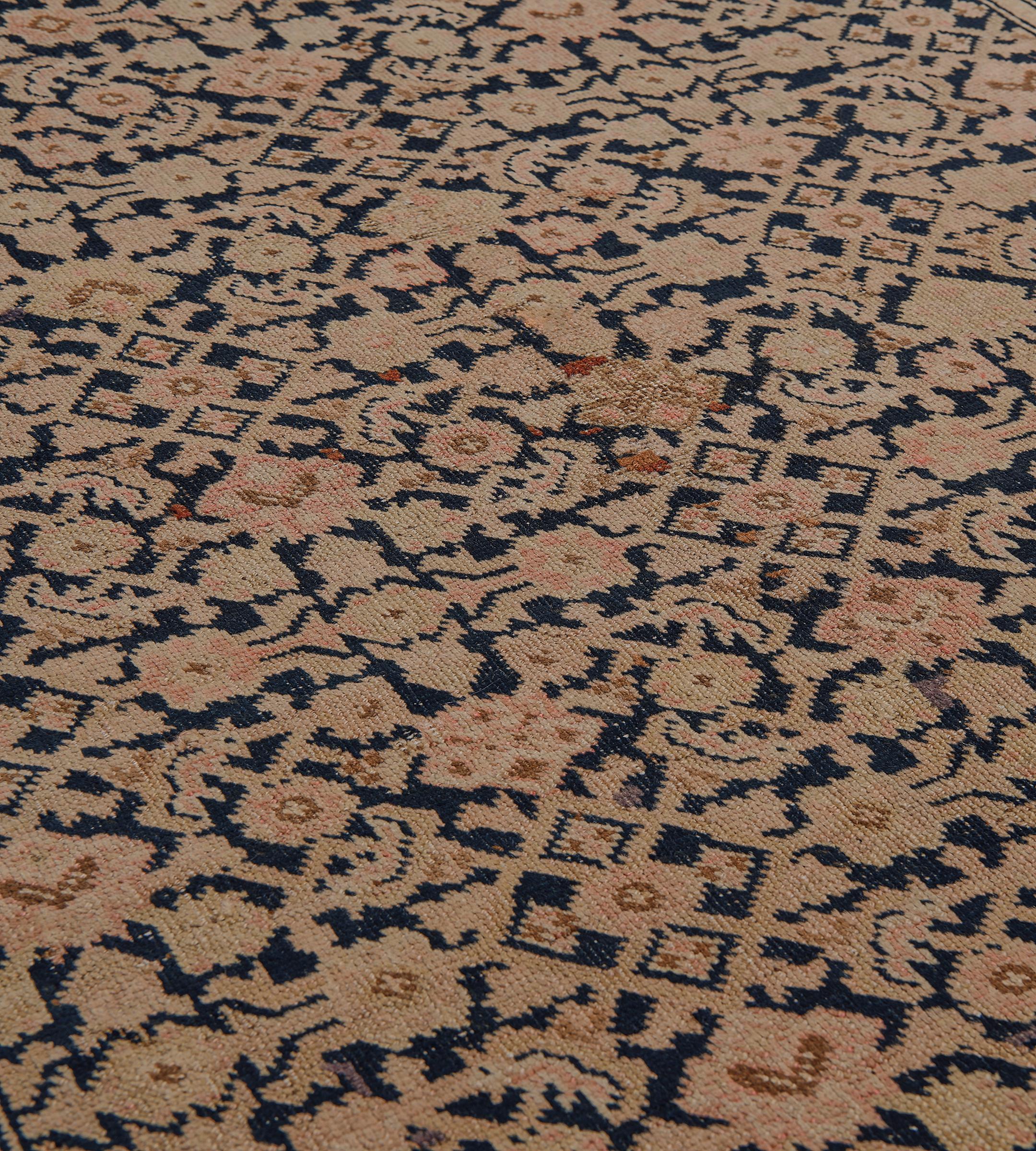 Caucasian Antique Circa-1900 Buff-Brown Herati-Pattern Karabagh Runner For Sale