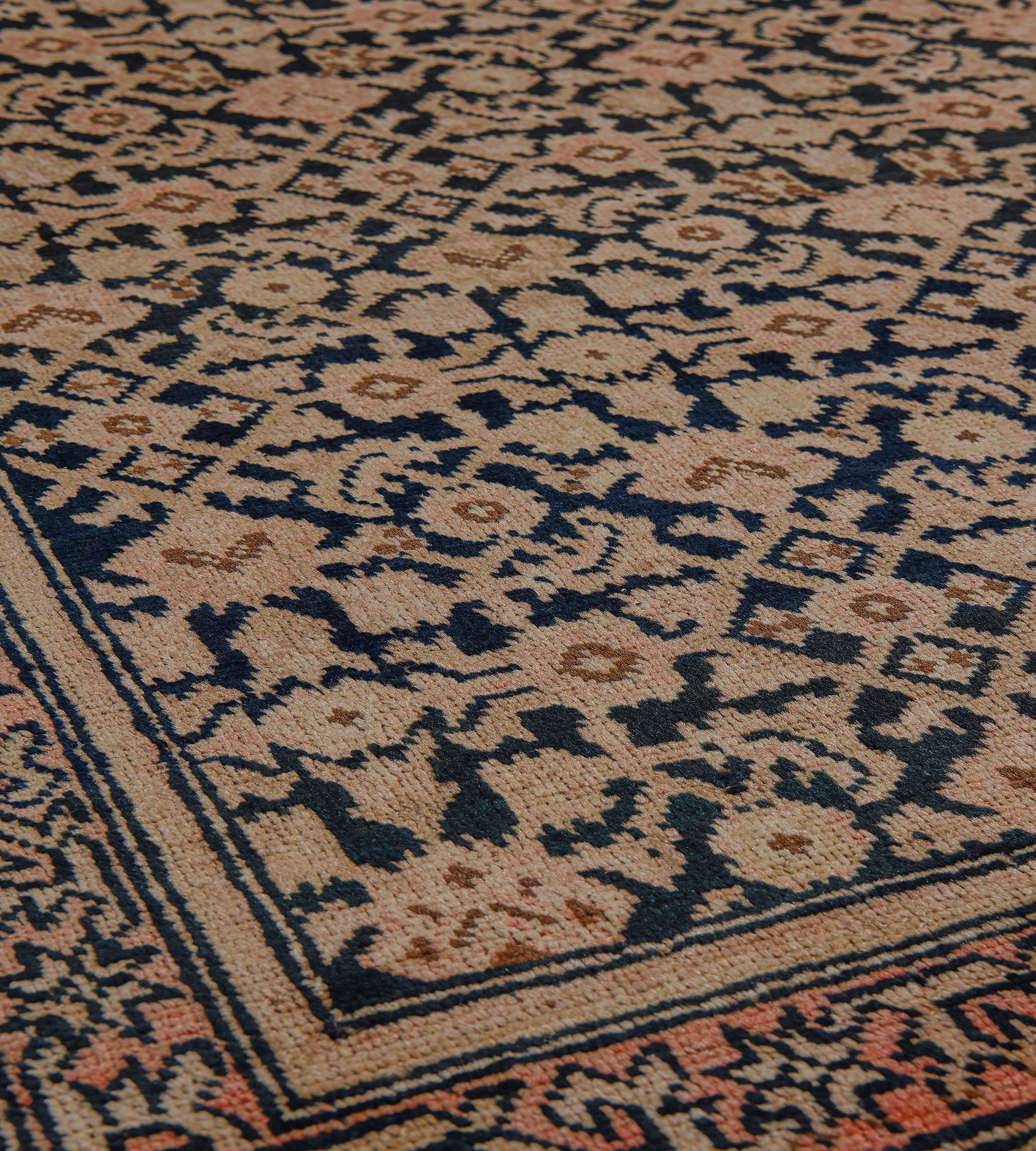 Hand-Knotted Antique Circa-1900 Buff-Brown Herati-Pattern Karabagh Runner For Sale