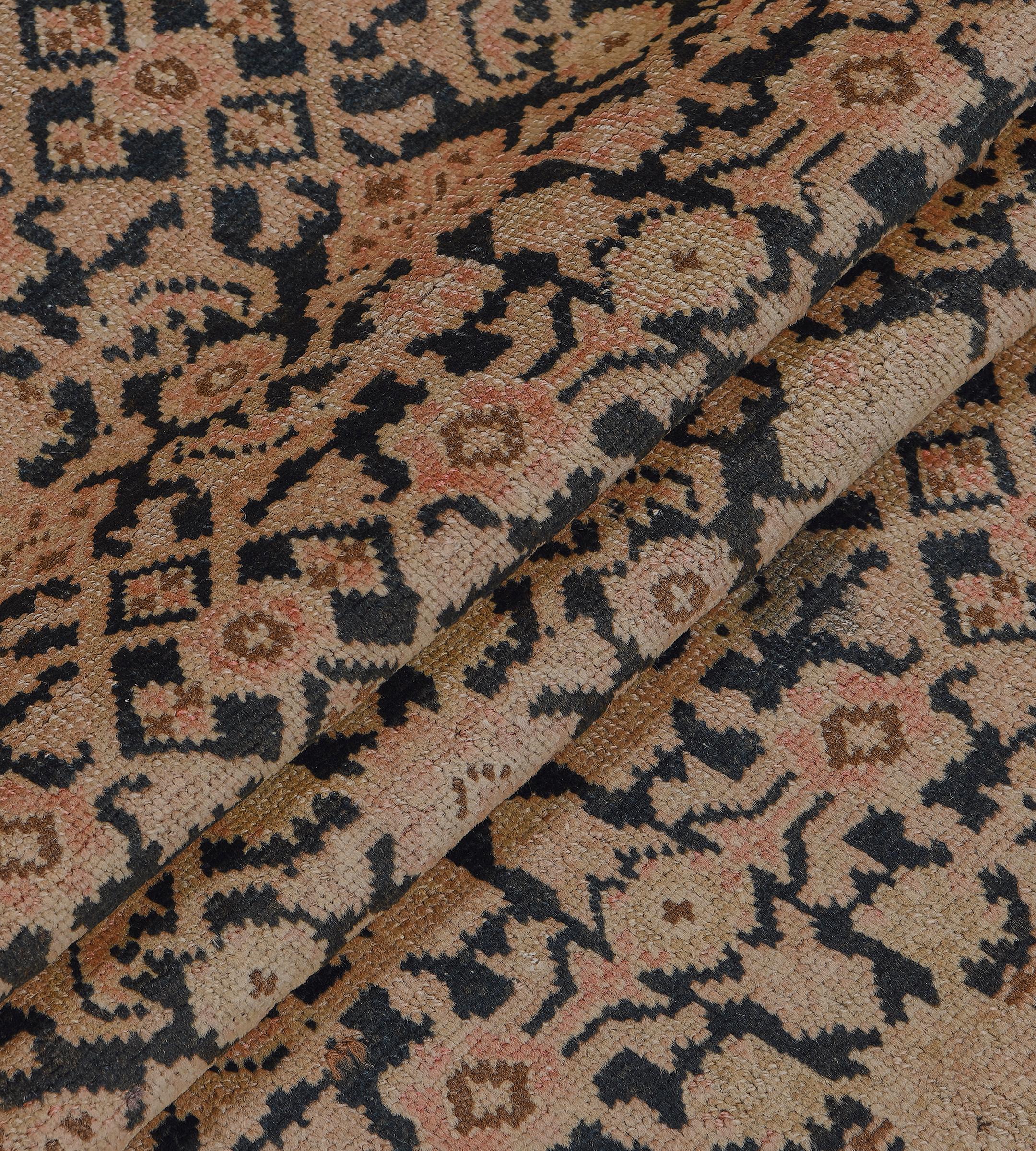 Wool Antique Circa-1900 Buff-Brown Herati-Pattern Karabagh Runner For Sale