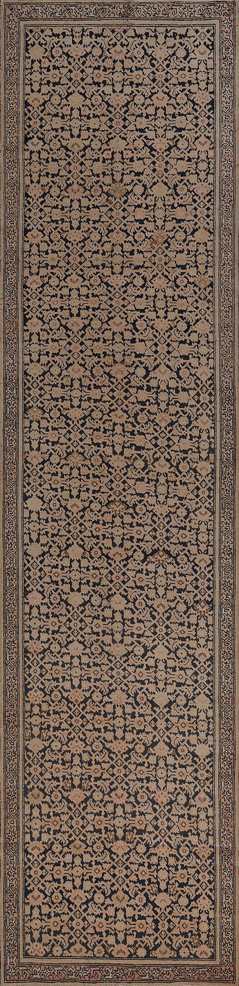 Antique Circa-1900 Buff-Brown Herati-Pattern Karabagh Runner For Sale