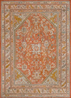 Antique Circa-1900 Burnt-Orange Authentic Wool Anatolian Oushak Rug